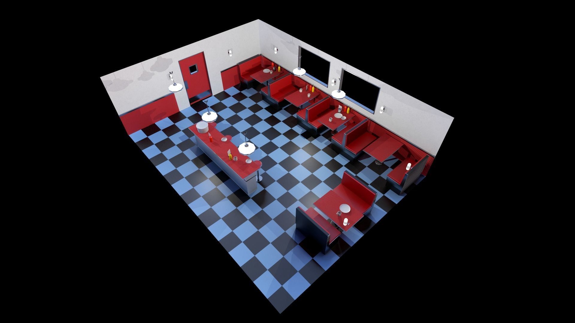 Modular American Diner Low-poly 3D model_5