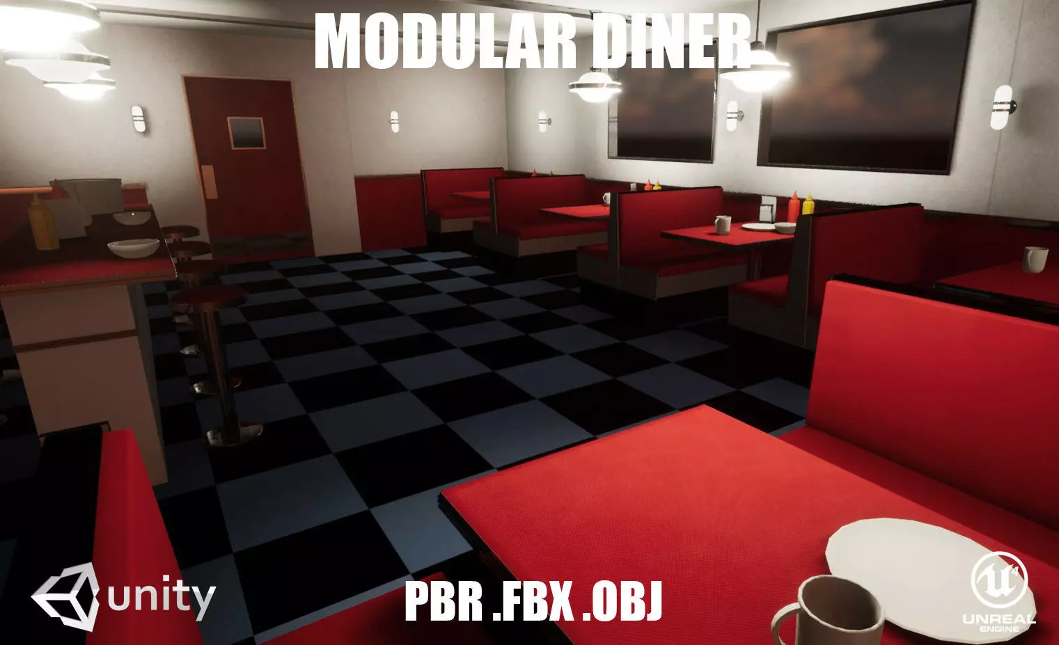 Modular American Diner Low-poly 3D model_0