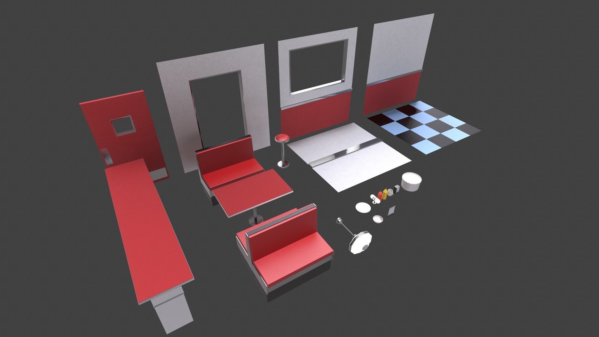 Modular American Diner Low-poly 3D model_4