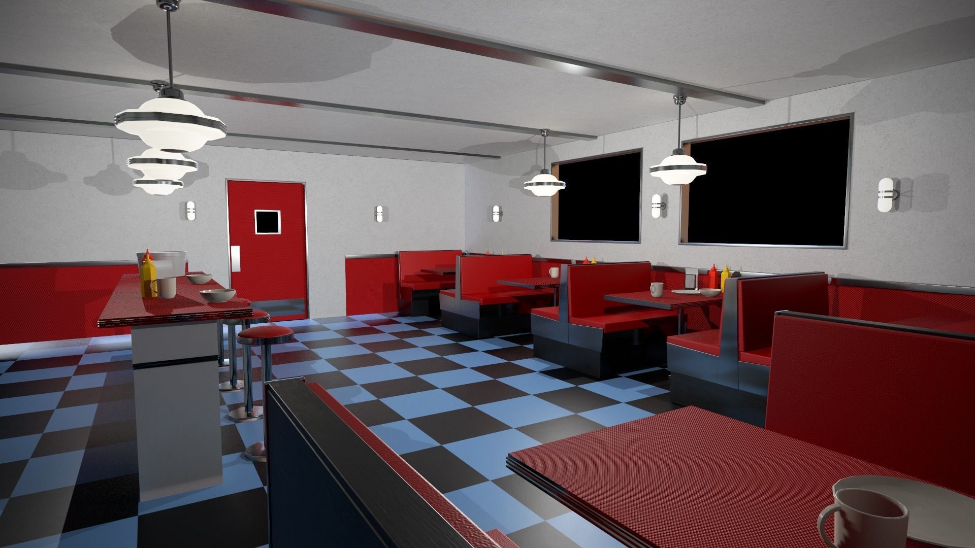 Modular American Diner Low-poly 3D model_12