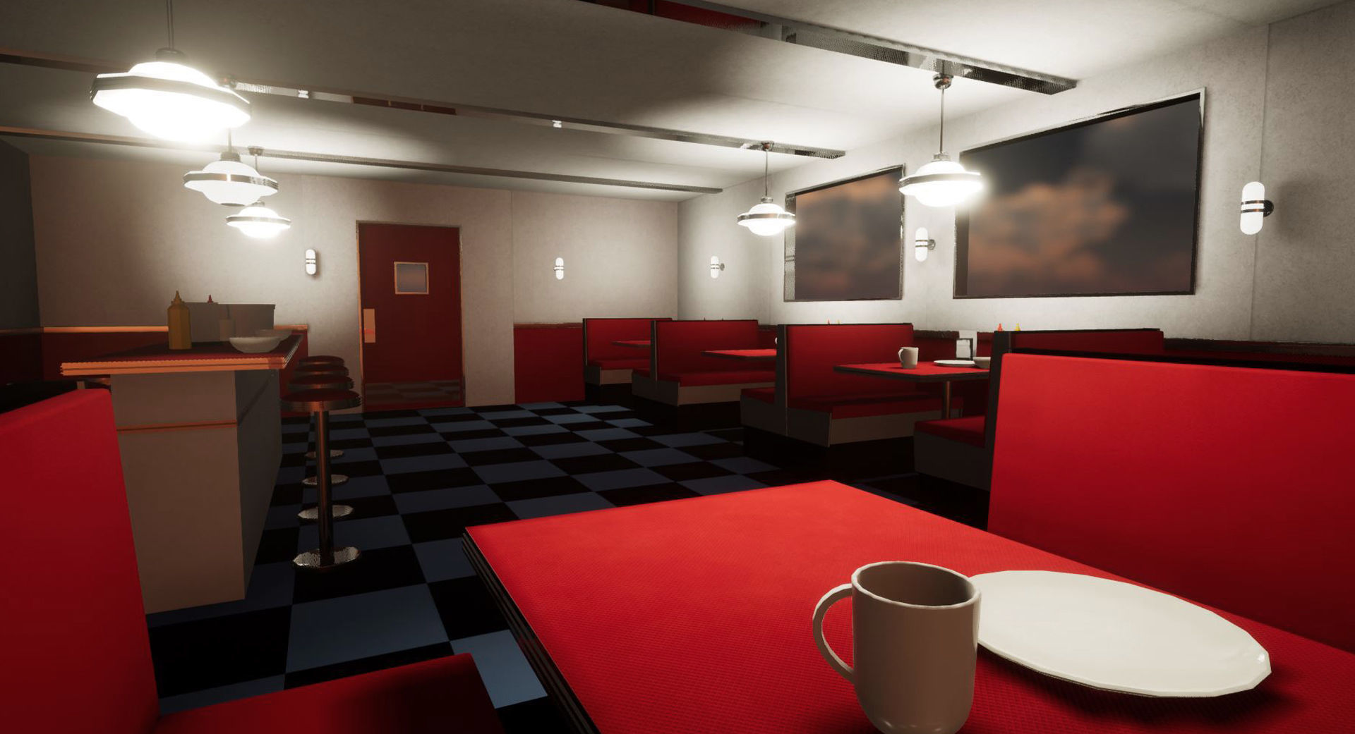 Modular American Diner Low-poly 3D model_7