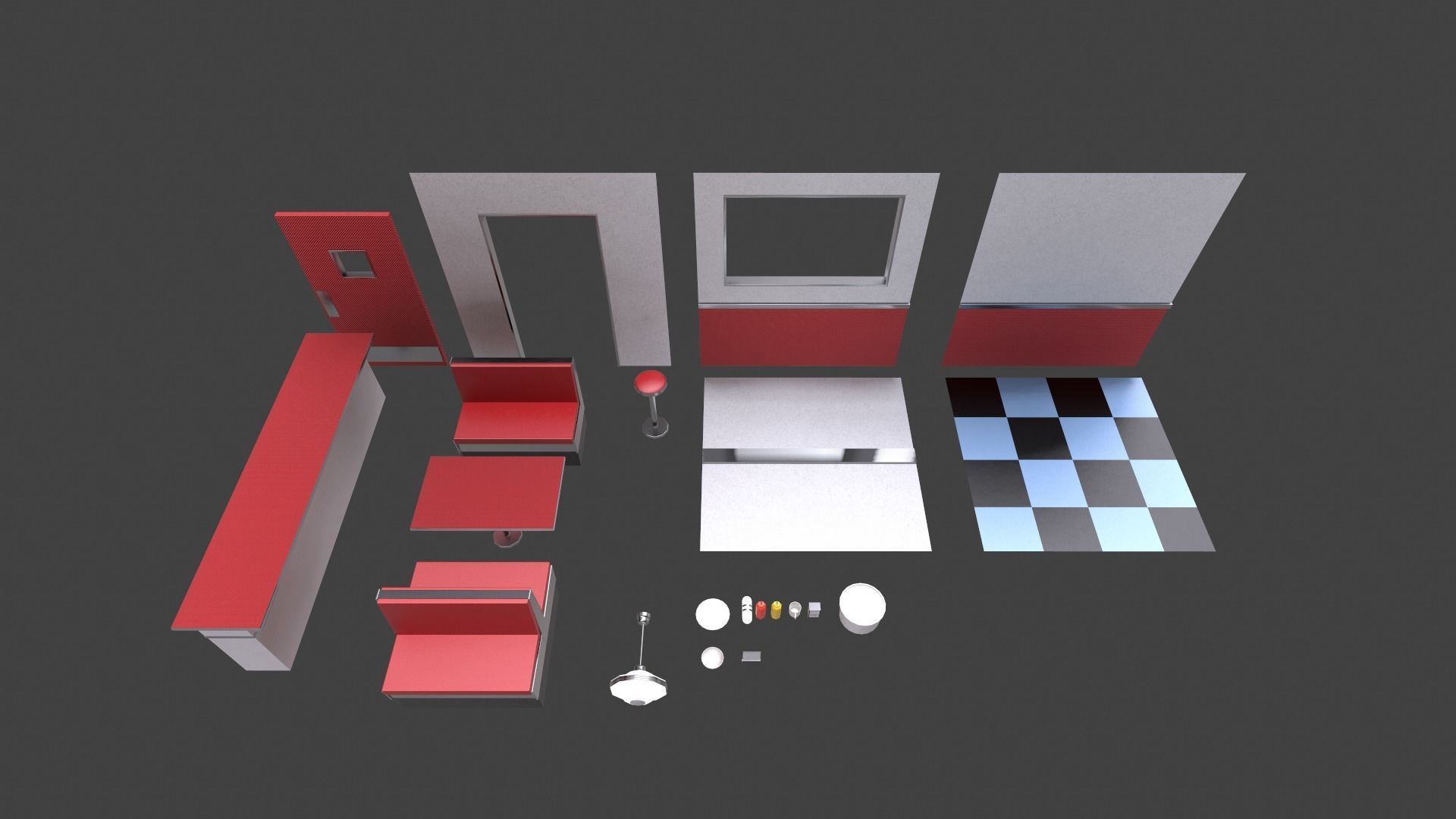 Modular American Diner Low-poly 3D model_1