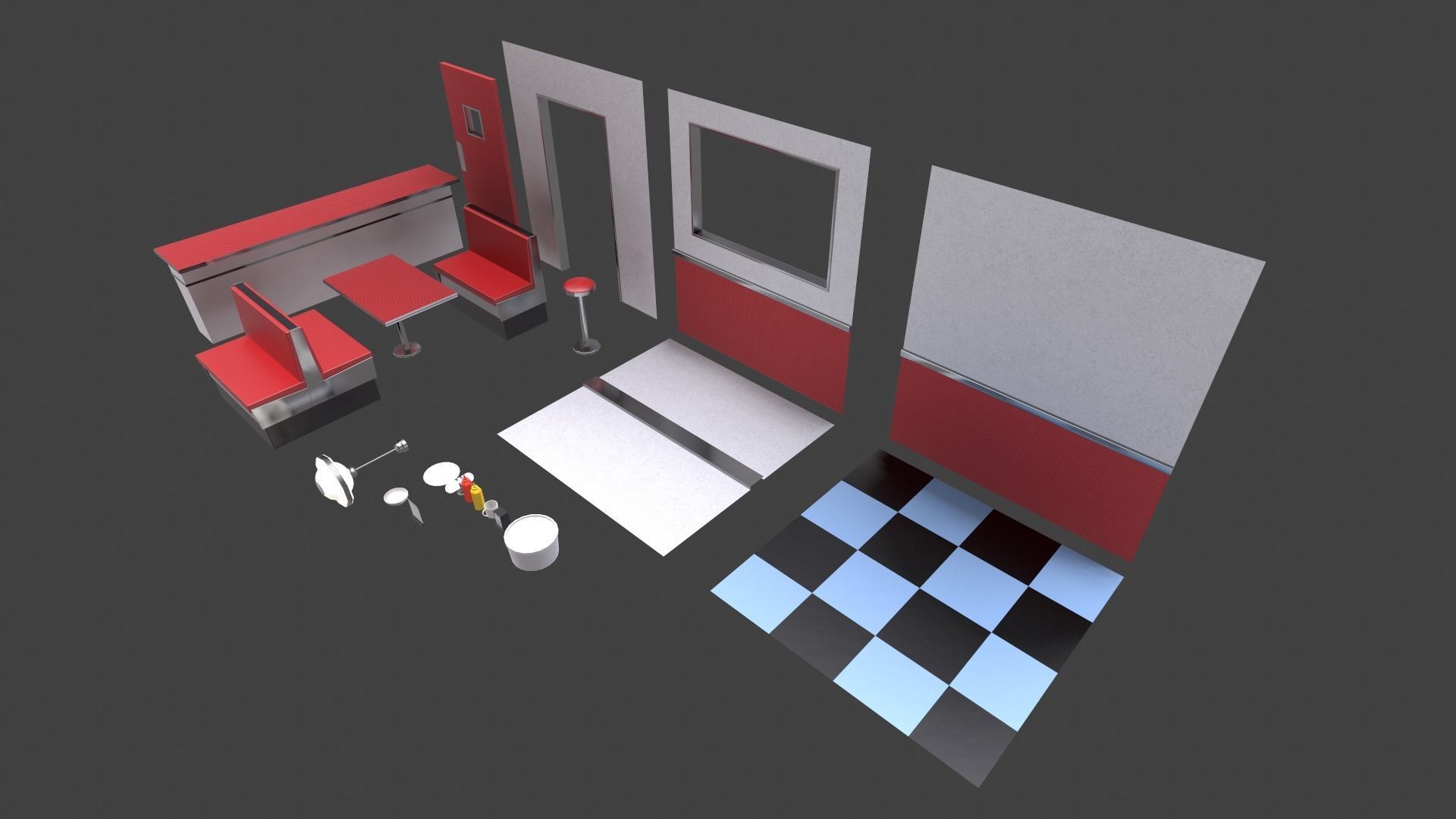 Modular American Diner Low-poly 3D model_3
