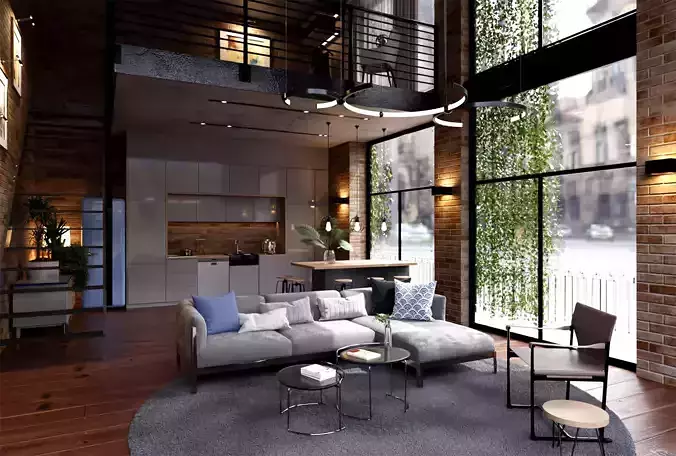 Loft Interior Scene 3D model