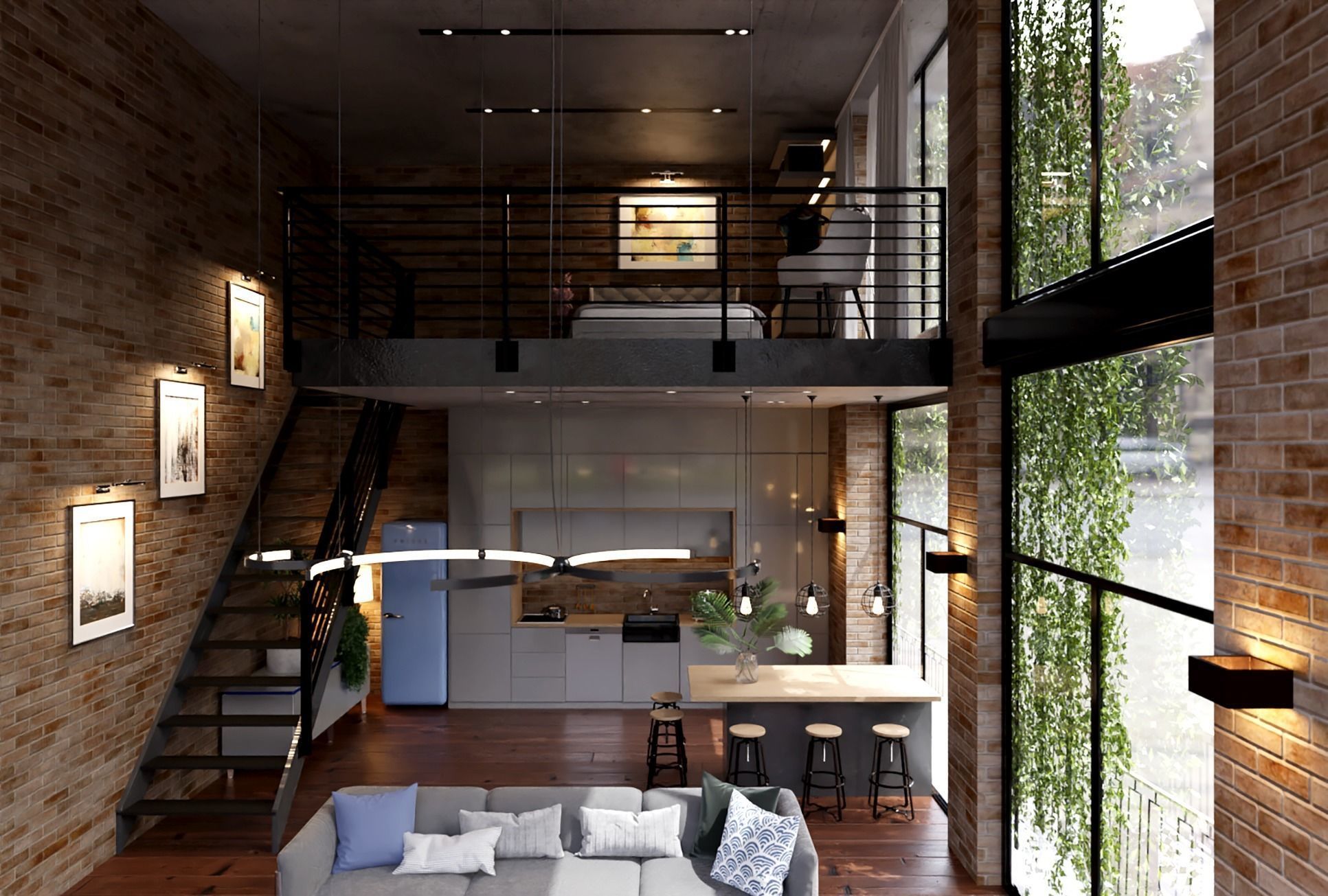 Loft Interior Scene 3D model_3