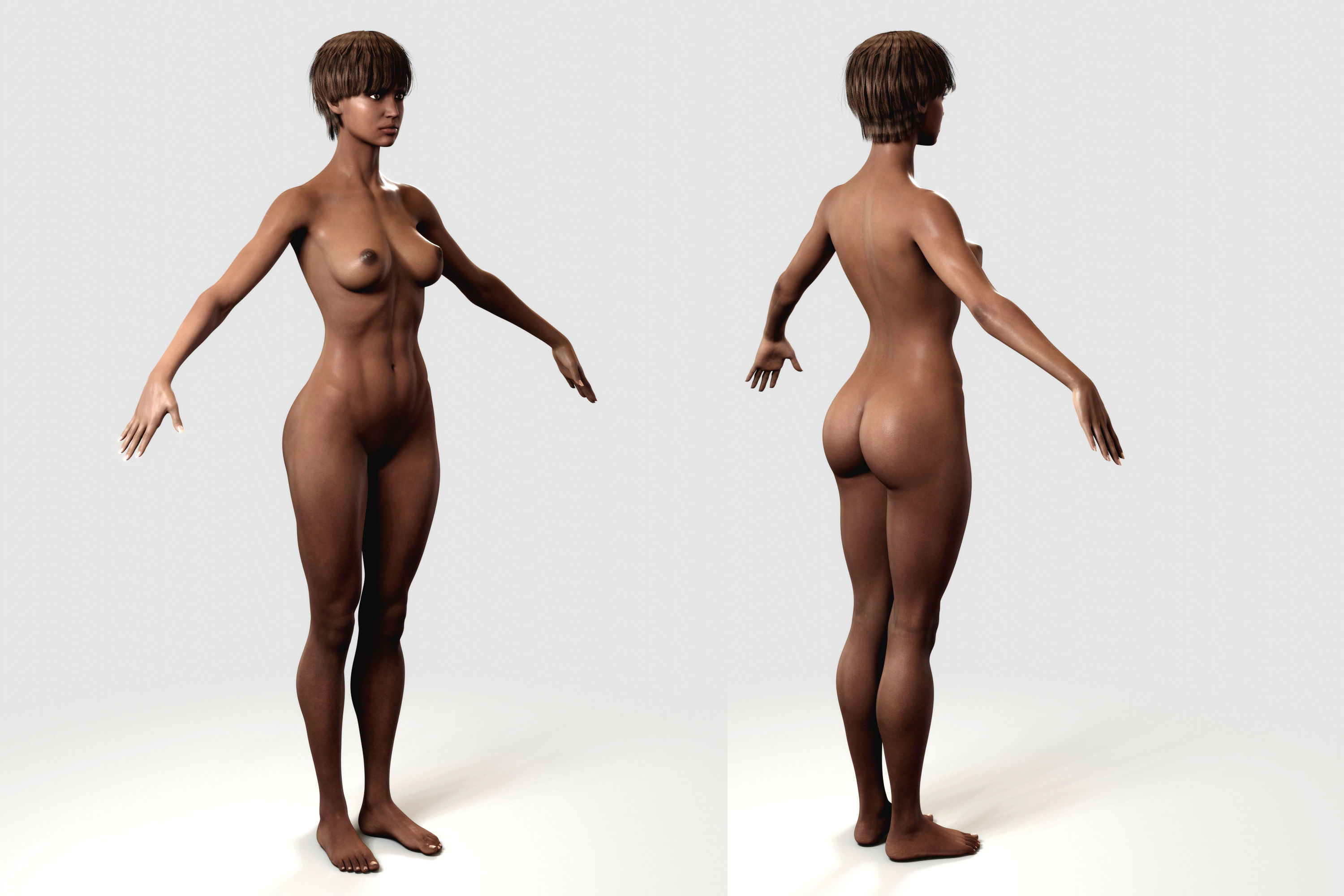 Naked Black Woman Fit Low-poly 3D model_5