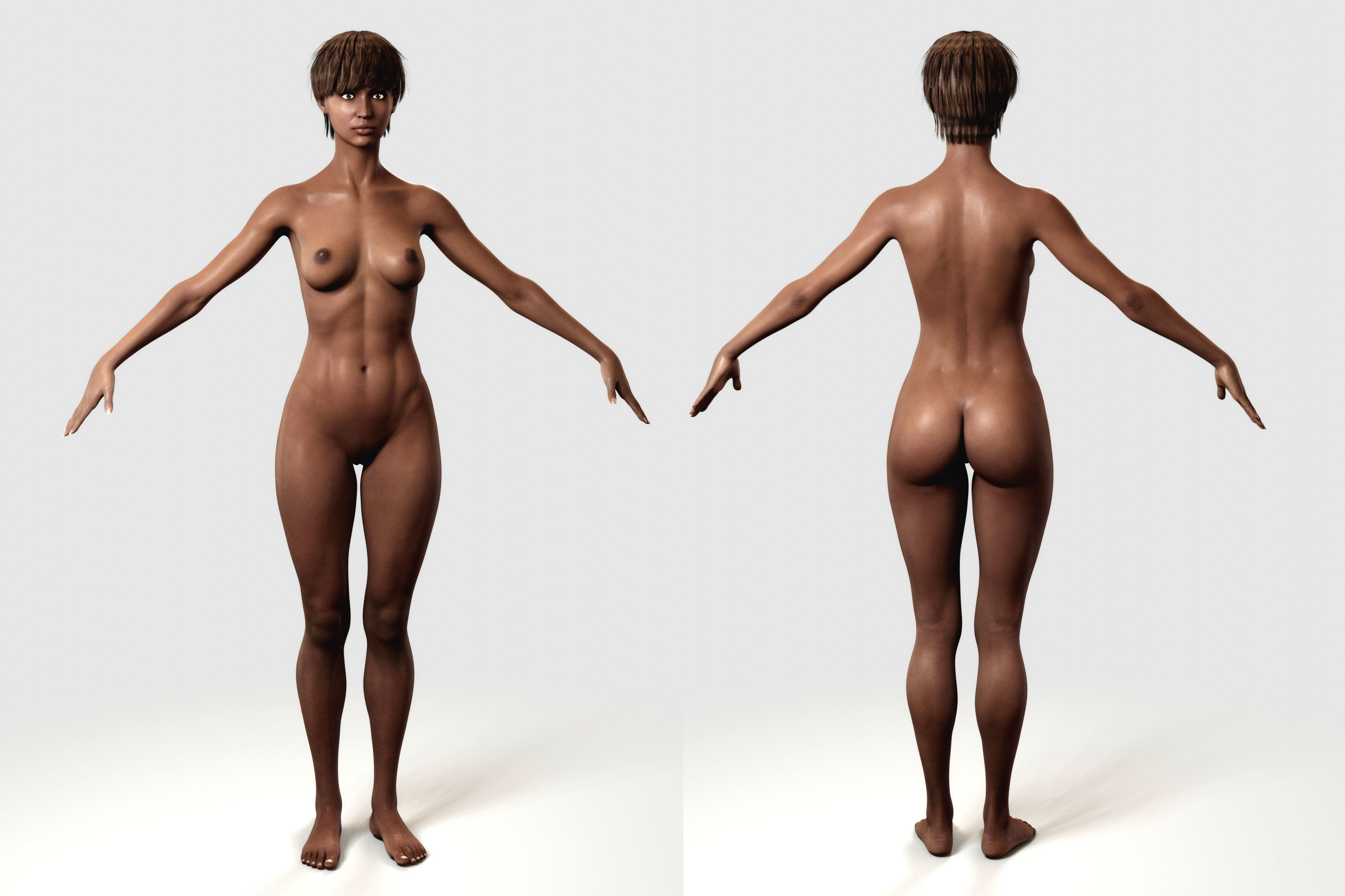 Naked Black Woman Fit Low-poly 3D model_4