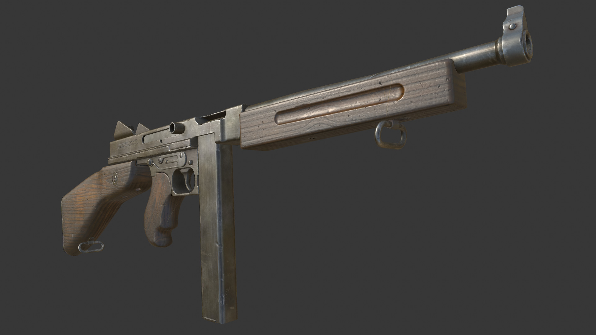 Thompson M1A1 - Low poly Low-poly 3D model_10