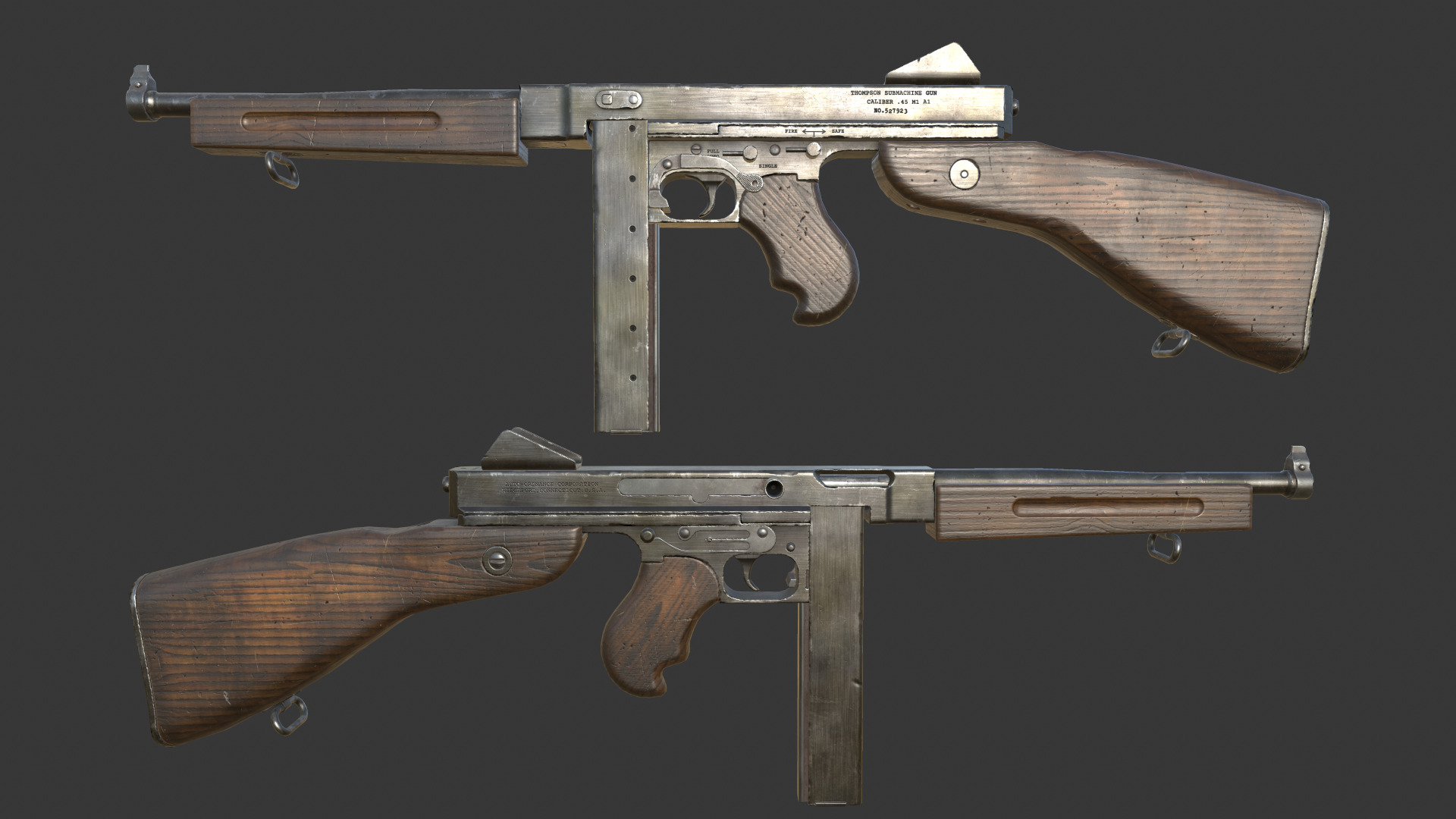 Thompson M1A1 - Low poly Low-poly 3D model_3