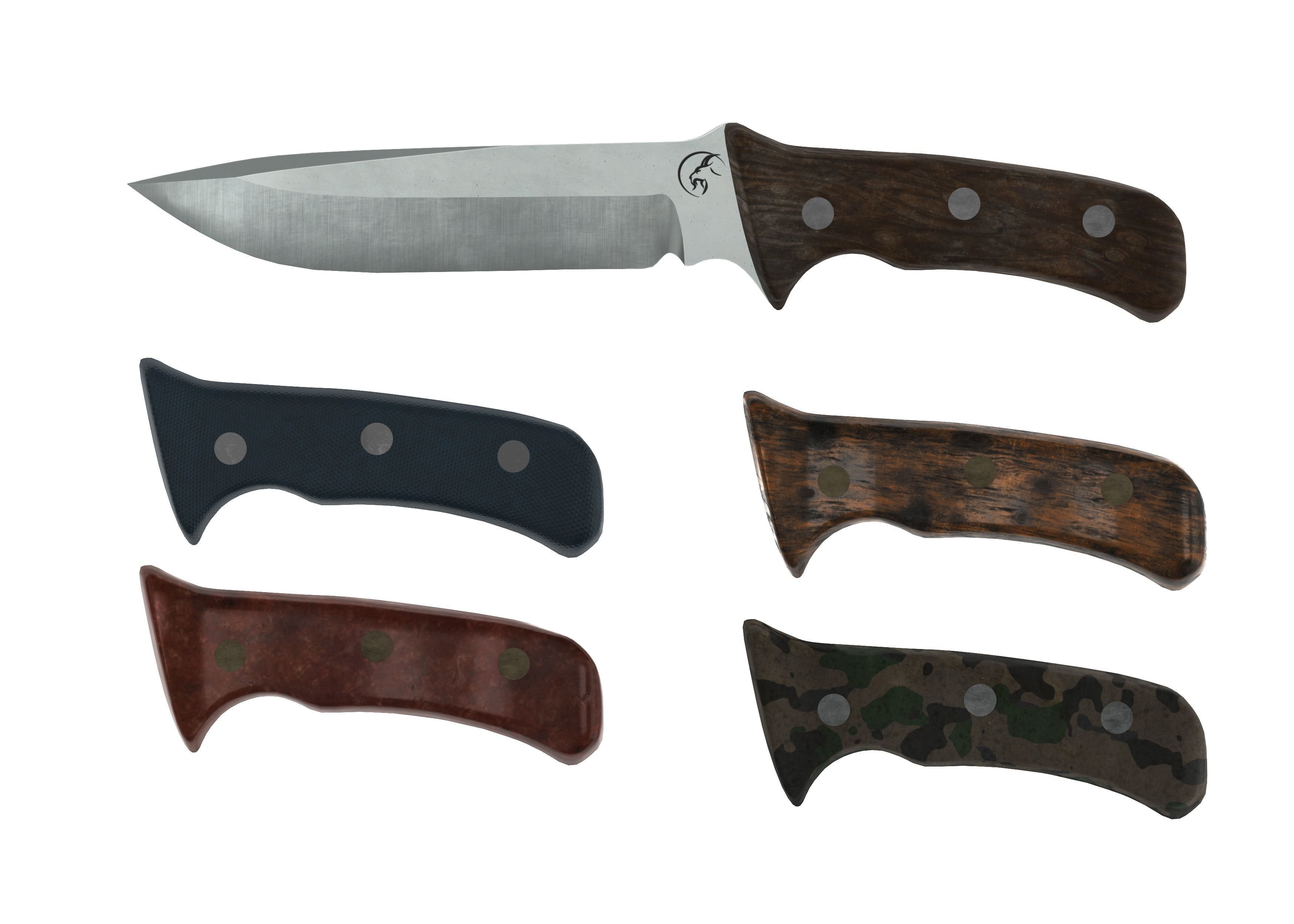 Survival Knife - Model 2 - with 5 Handle Skins Low-poly 3D model_3