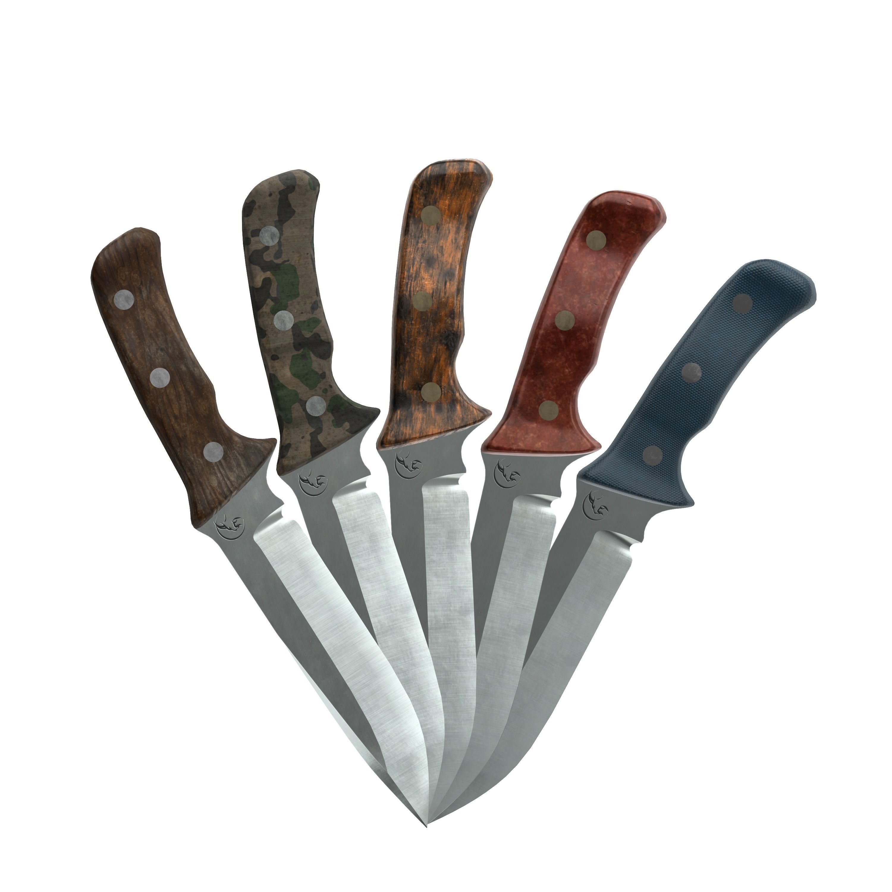 Survival Knife - Model 2 - with 5 Handle Skins Low-poly 3D model_1