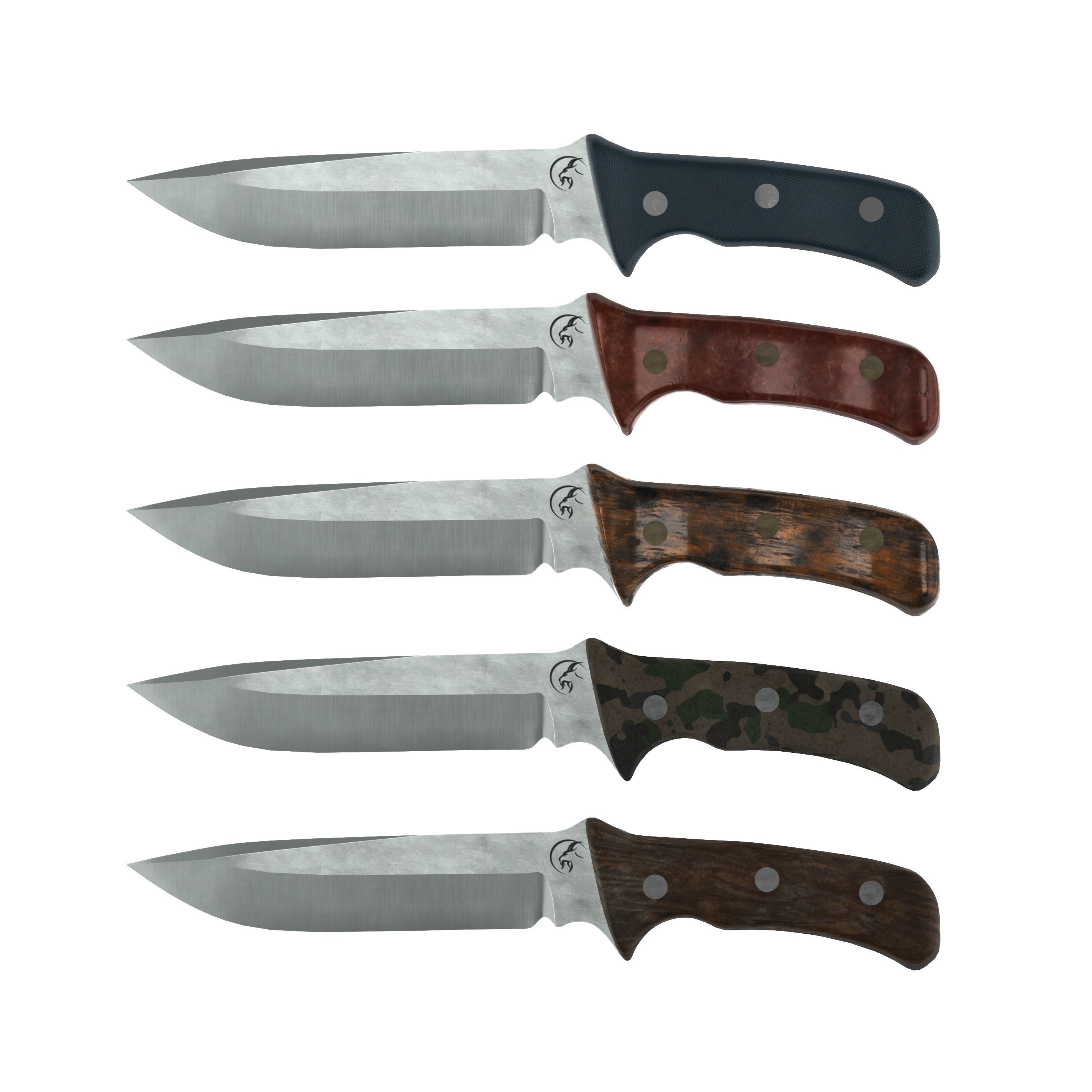Survival Knife - Model 2 - with 5 Handle Skins Low-poly 3D model_2