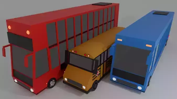 Cartoon Low Poly Bus Vechiles Pack 