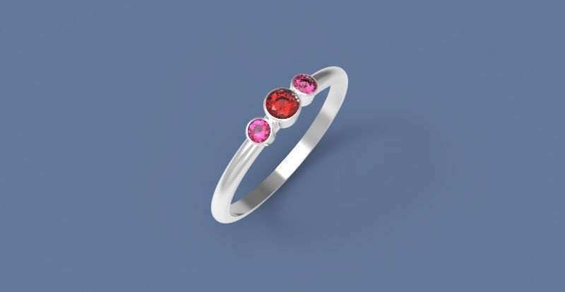 Three stone Bezel ring 3D print model_1
