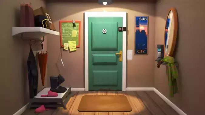  3d stylized cartoon corridor Low-poly 3D model