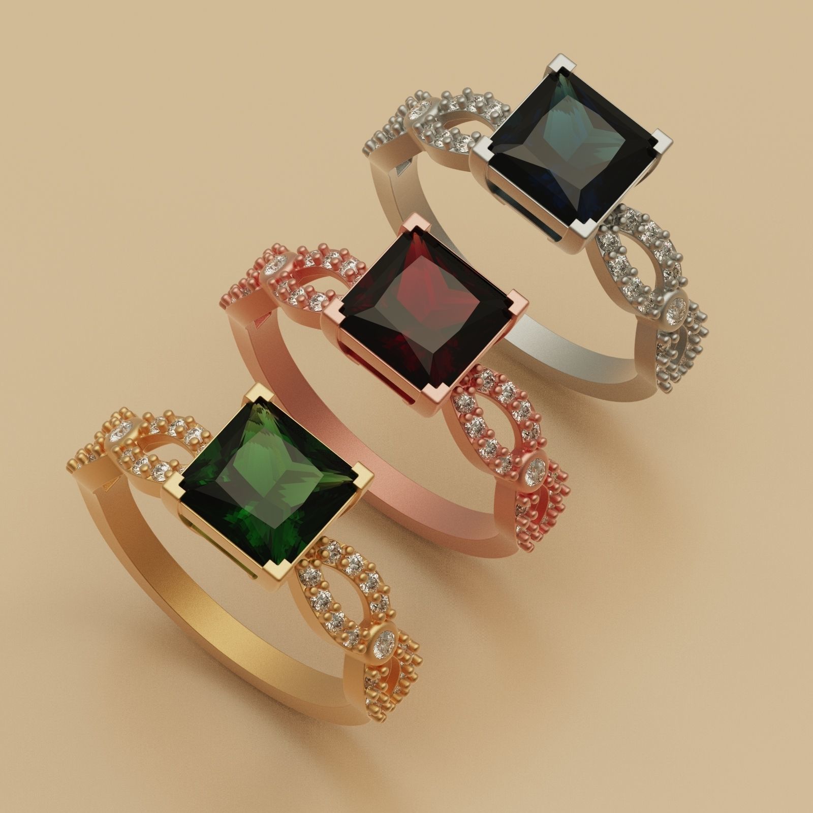 Diamond Ring twist 3D print model_3