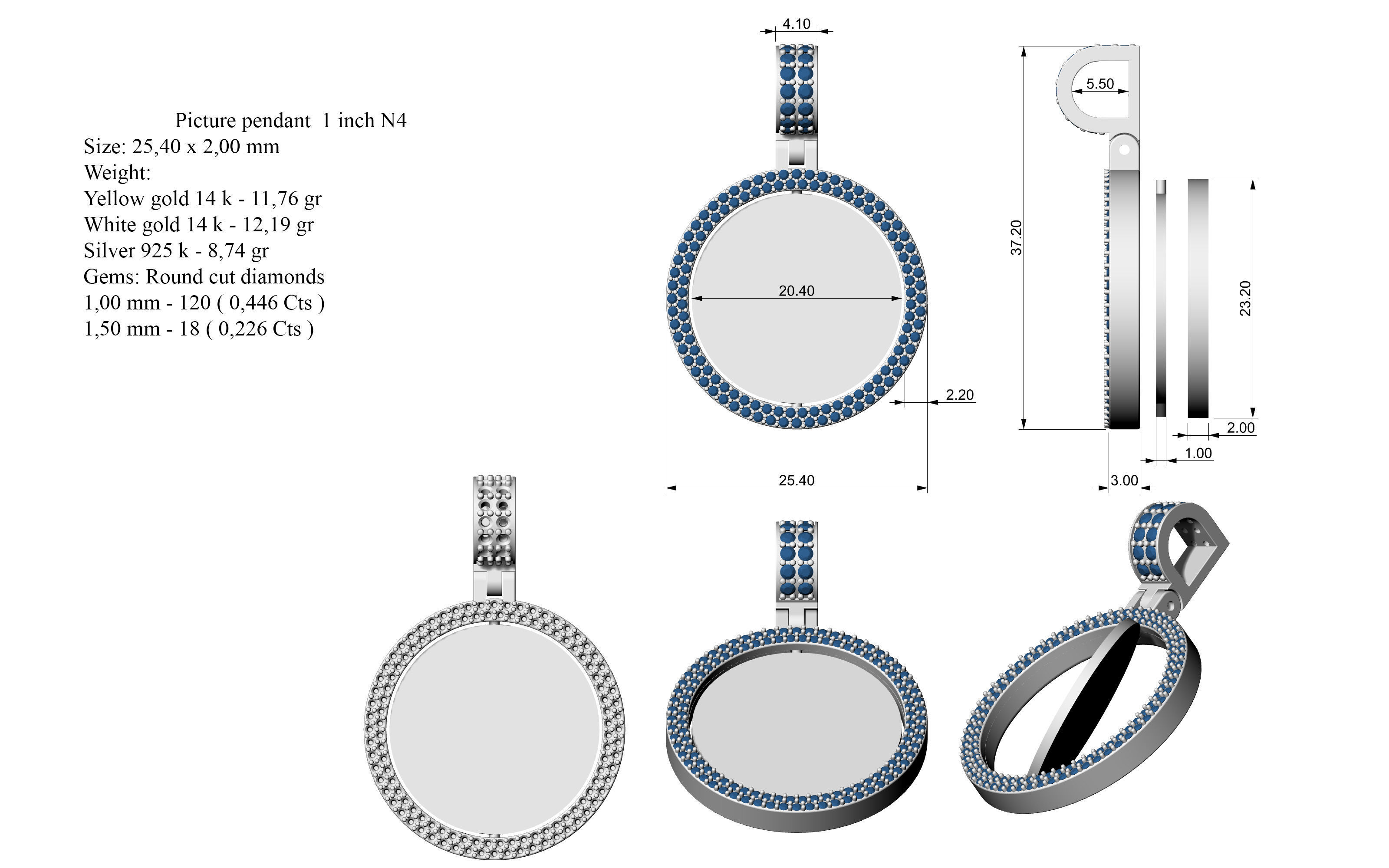 Picture pendant 1-2 inch N4 3D print model_9