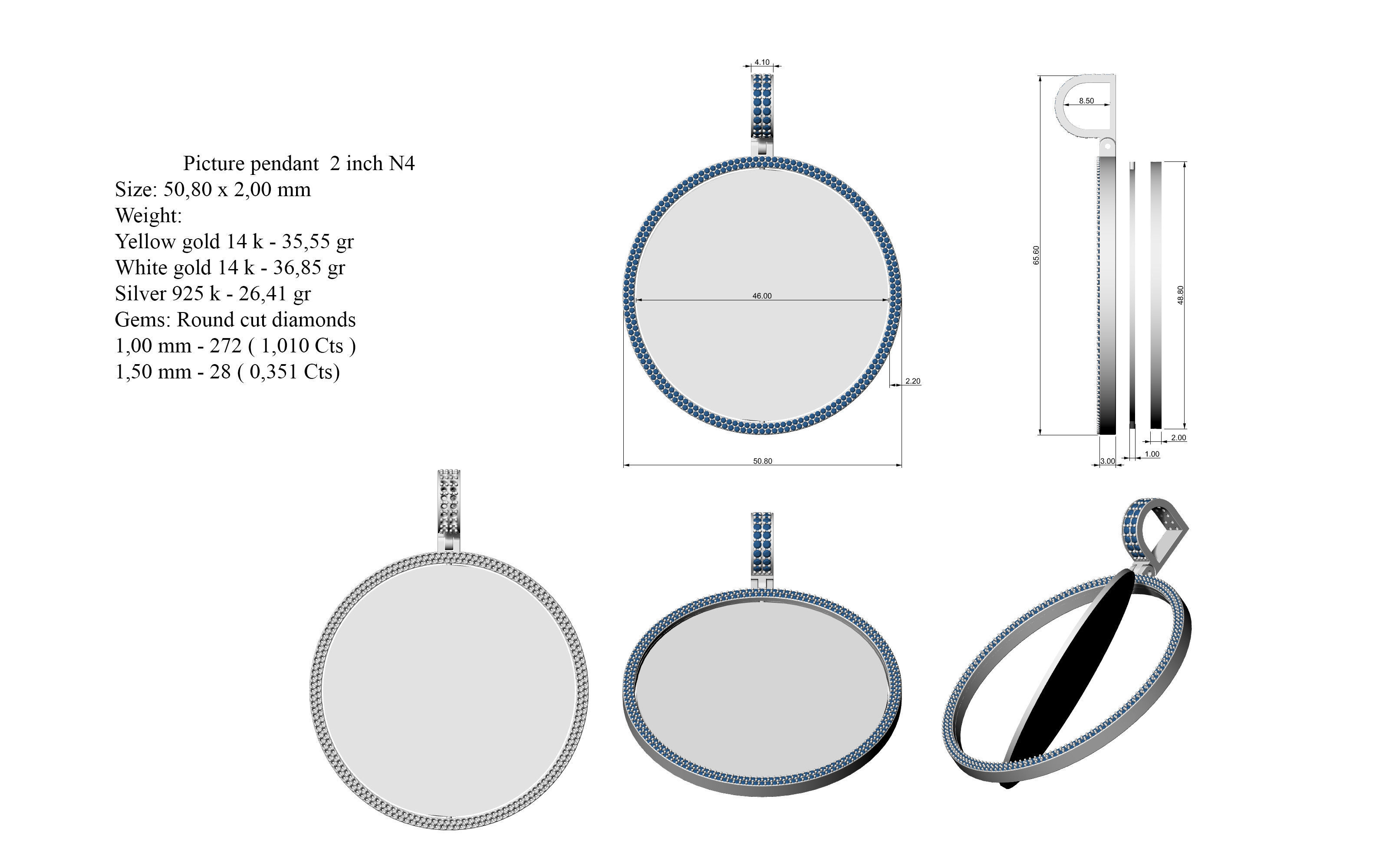 Picture pendant 1-2 inch N4 3D print model_11