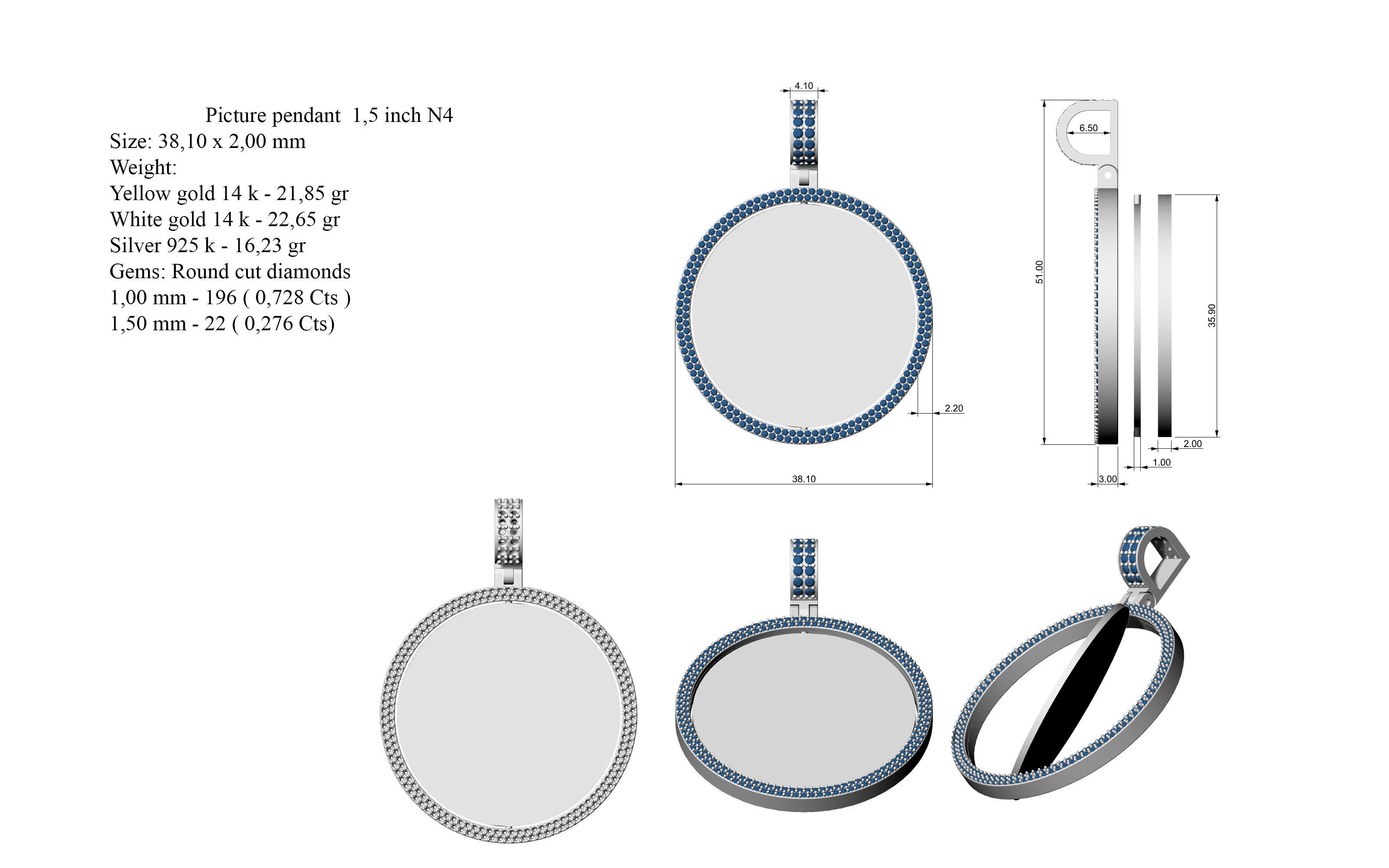 Picture pendant 1-2 inch N4 3D print model_10