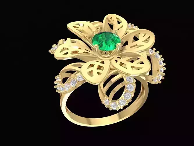 Elegant Openwork Flower Gemstone Ring for Women 3D Model  963