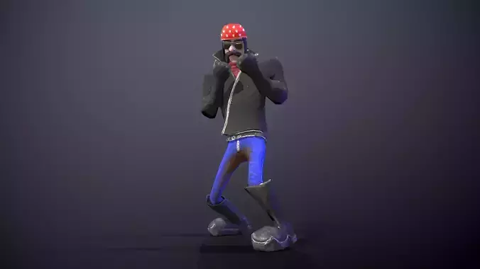 Low-poly Biker character wearing hat Low-poly 3D model