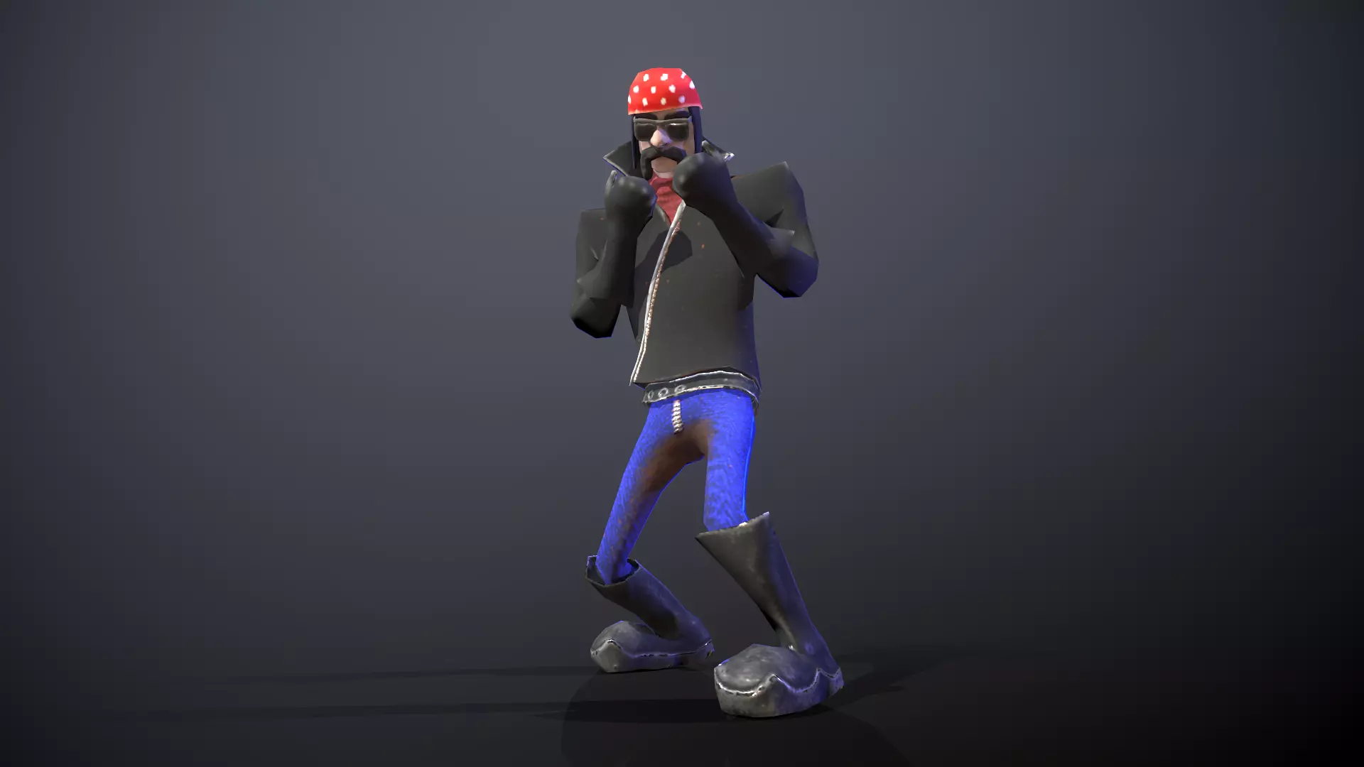 Low-poly Biker character wearing hat Low-poly 3D model_0