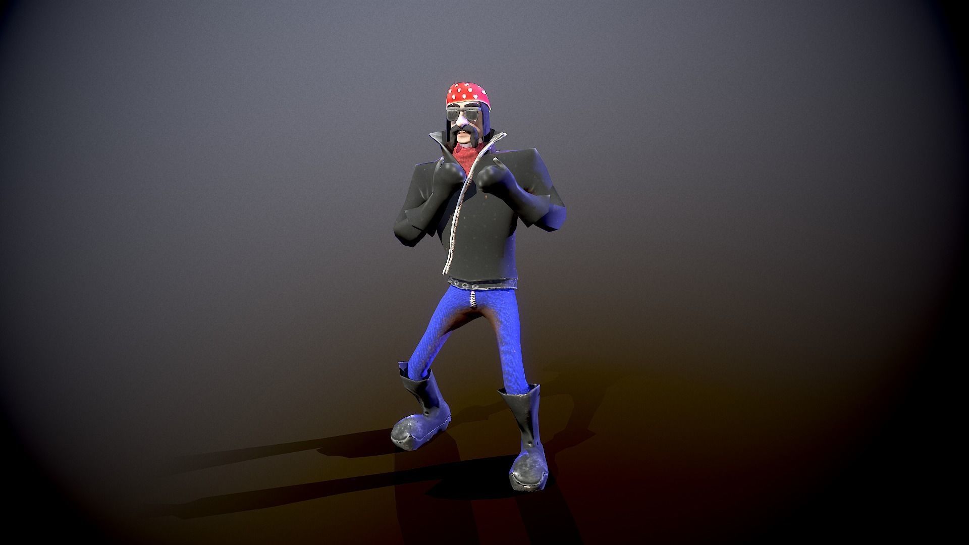 Low-poly Biker character wearing hat Low-poly 3D model_4