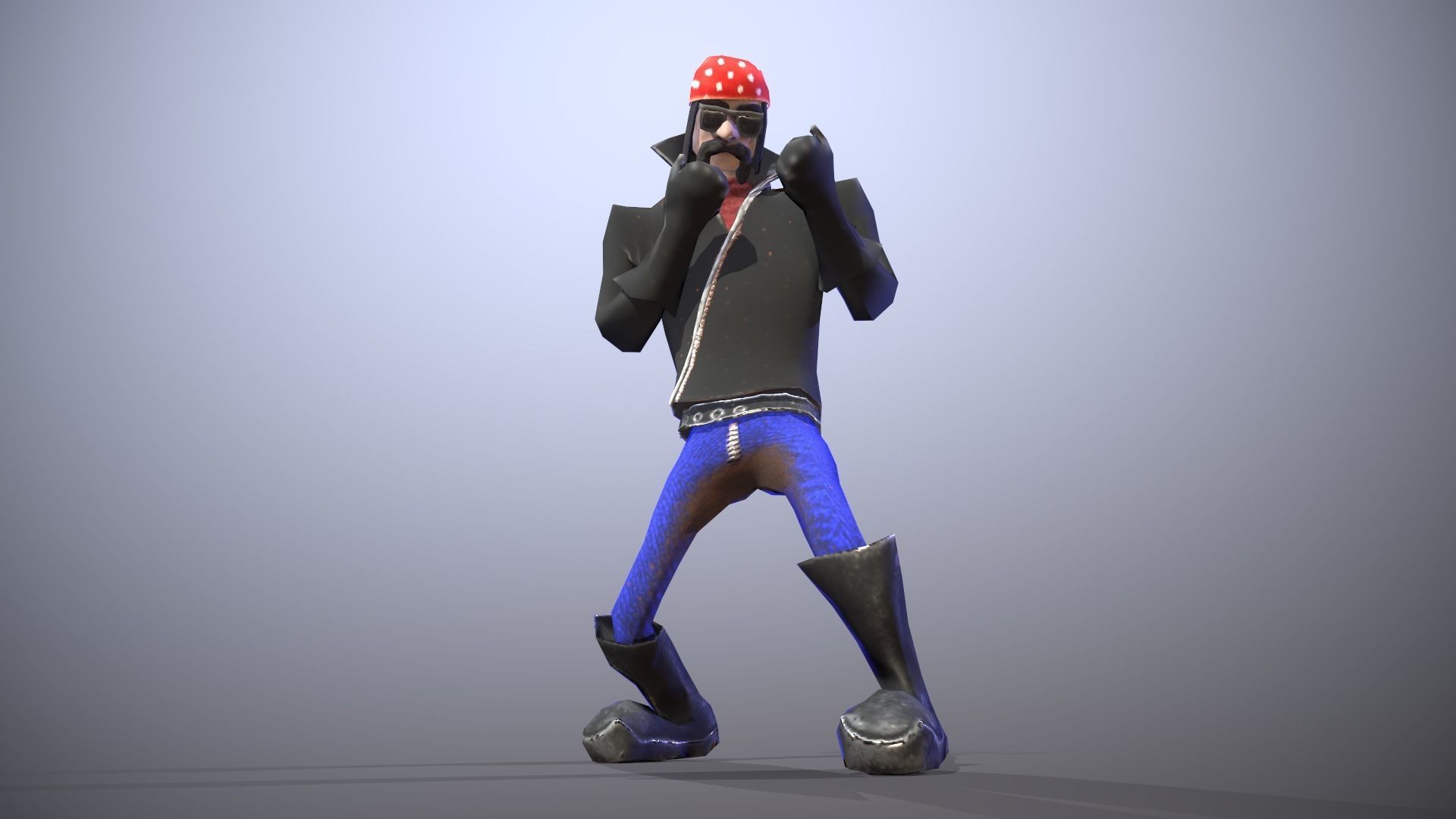 Low-poly Biker character wearing hat Low-poly 3D model_1