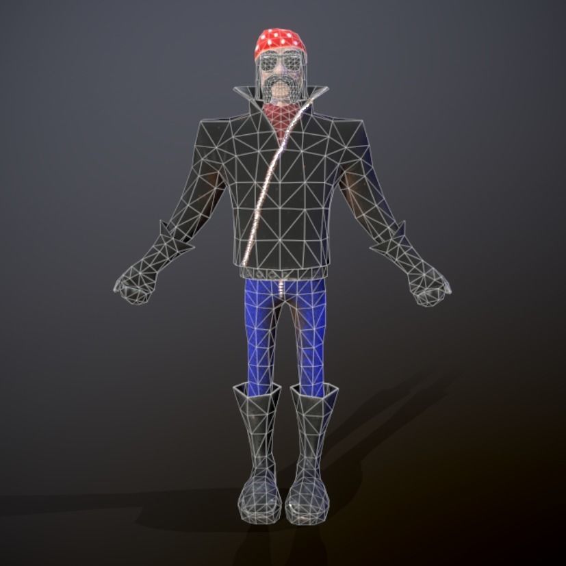Low-poly Biker character wearing hat Low-poly 3D model_2