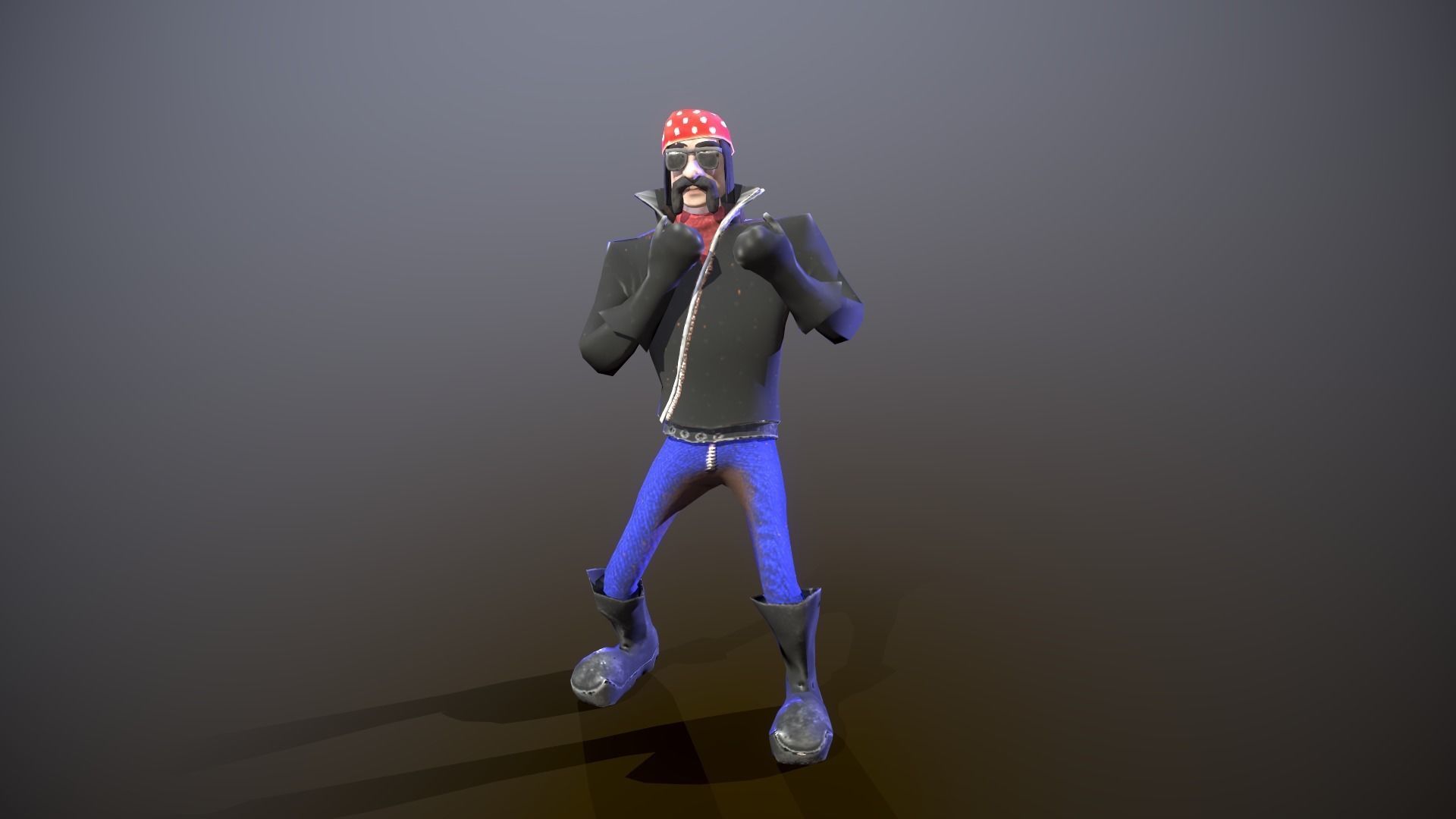 Low-poly Biker character wearing hat Low-poly 3D model_7