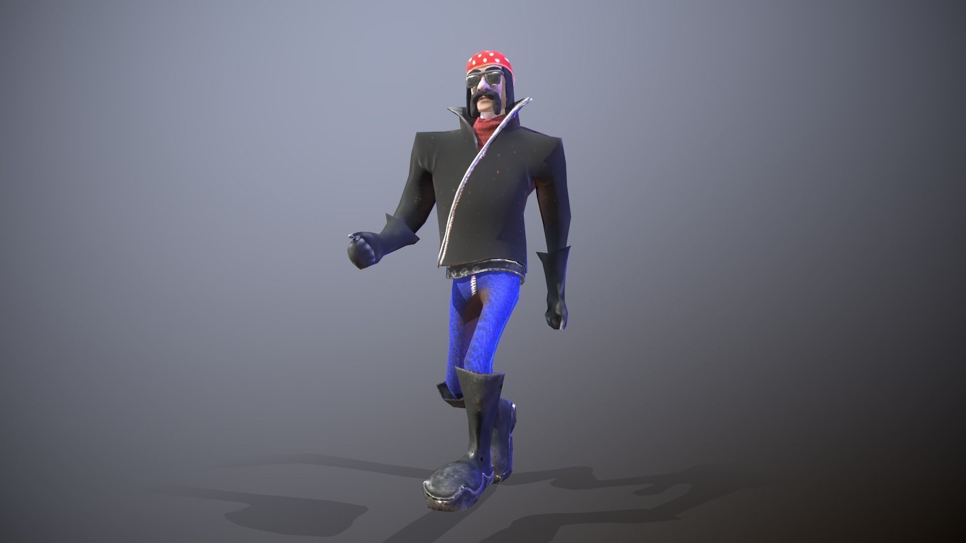 Low-poly Biker character wearing hat Low-poly 3D model_5