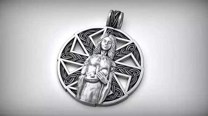 Kolovrat Rune Slavic Symbol Woman and Child Amulet 3D print model