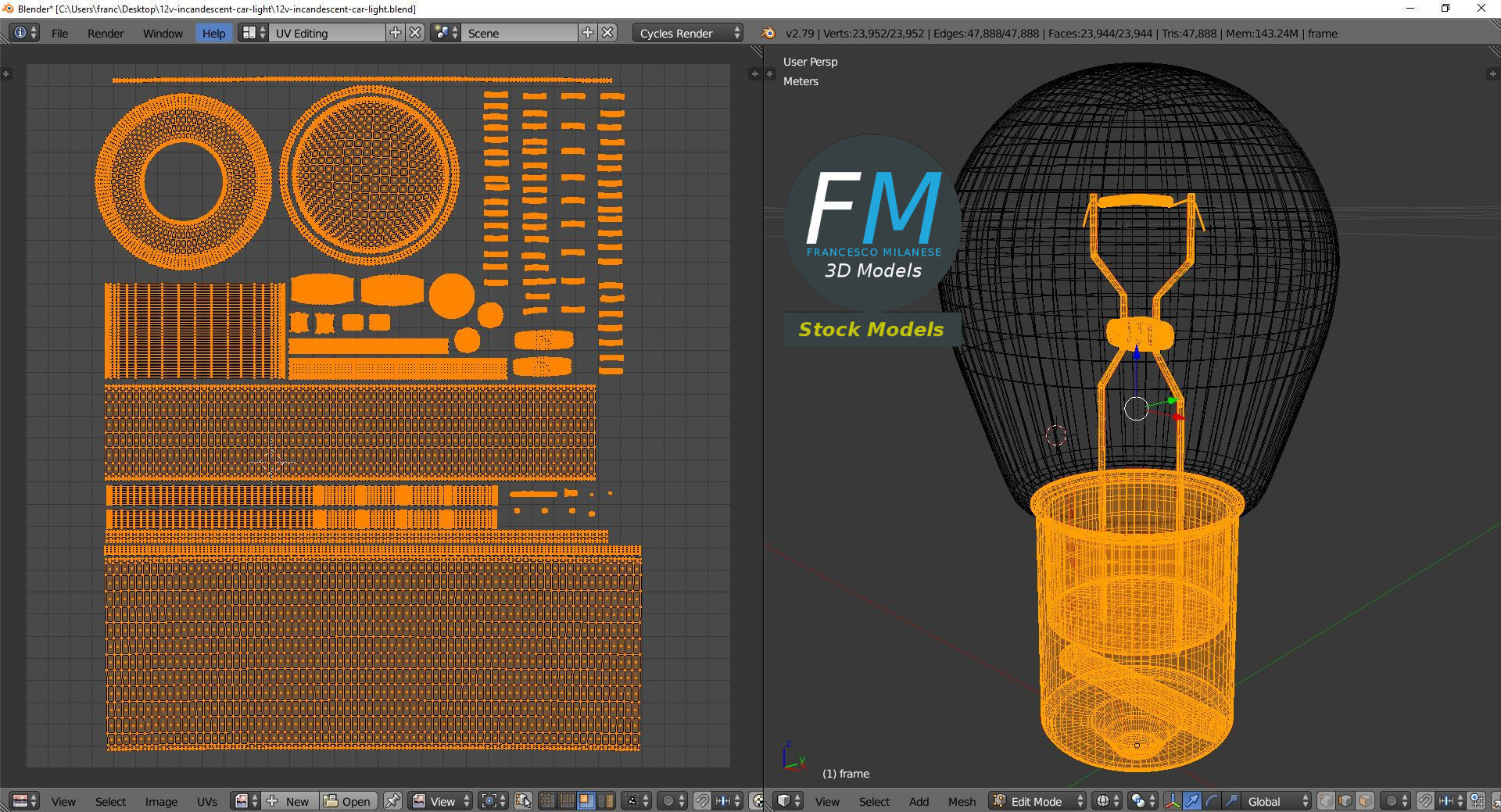 12V incandescent car light 3D model_10