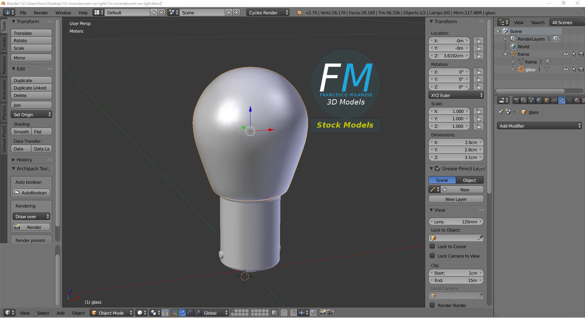 12V incandescent car light 3D model_9