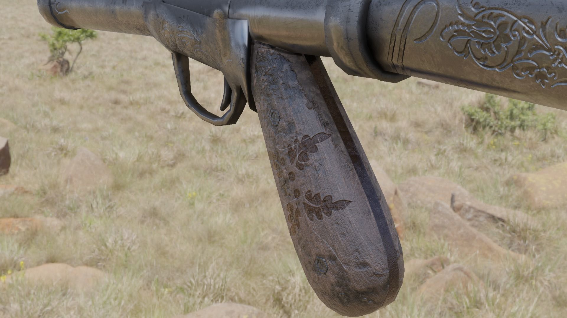 Victorian Triple Barreled Shotgun Low-poly 3D model_11