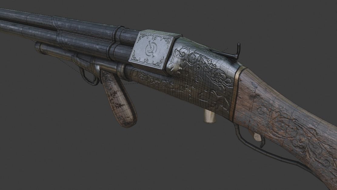 Victorian Triple Barreled Shotgun Low-poly 3D model_20