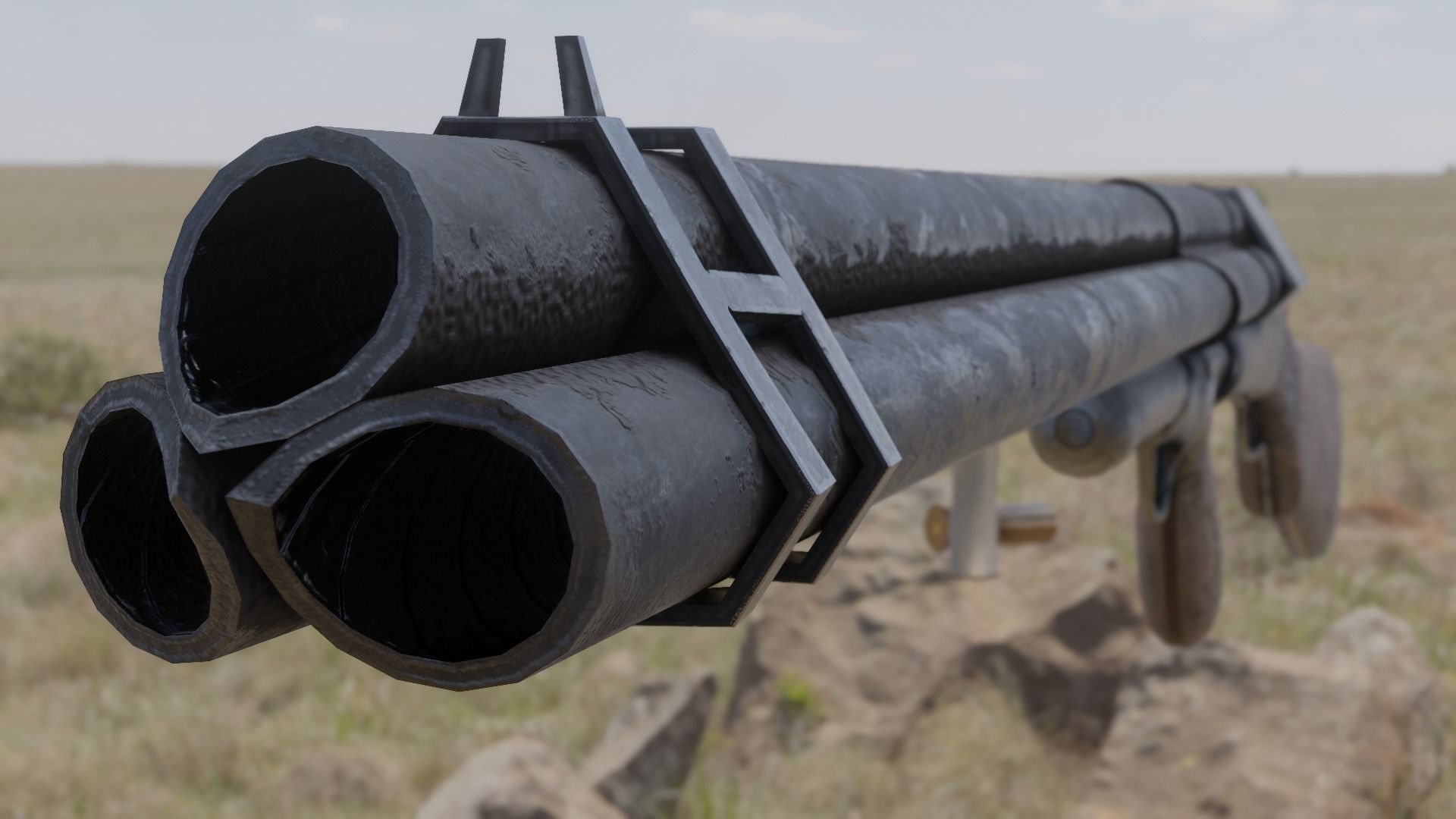 Victorian Triple Barreled Shotgun Low-poly 3D model_13