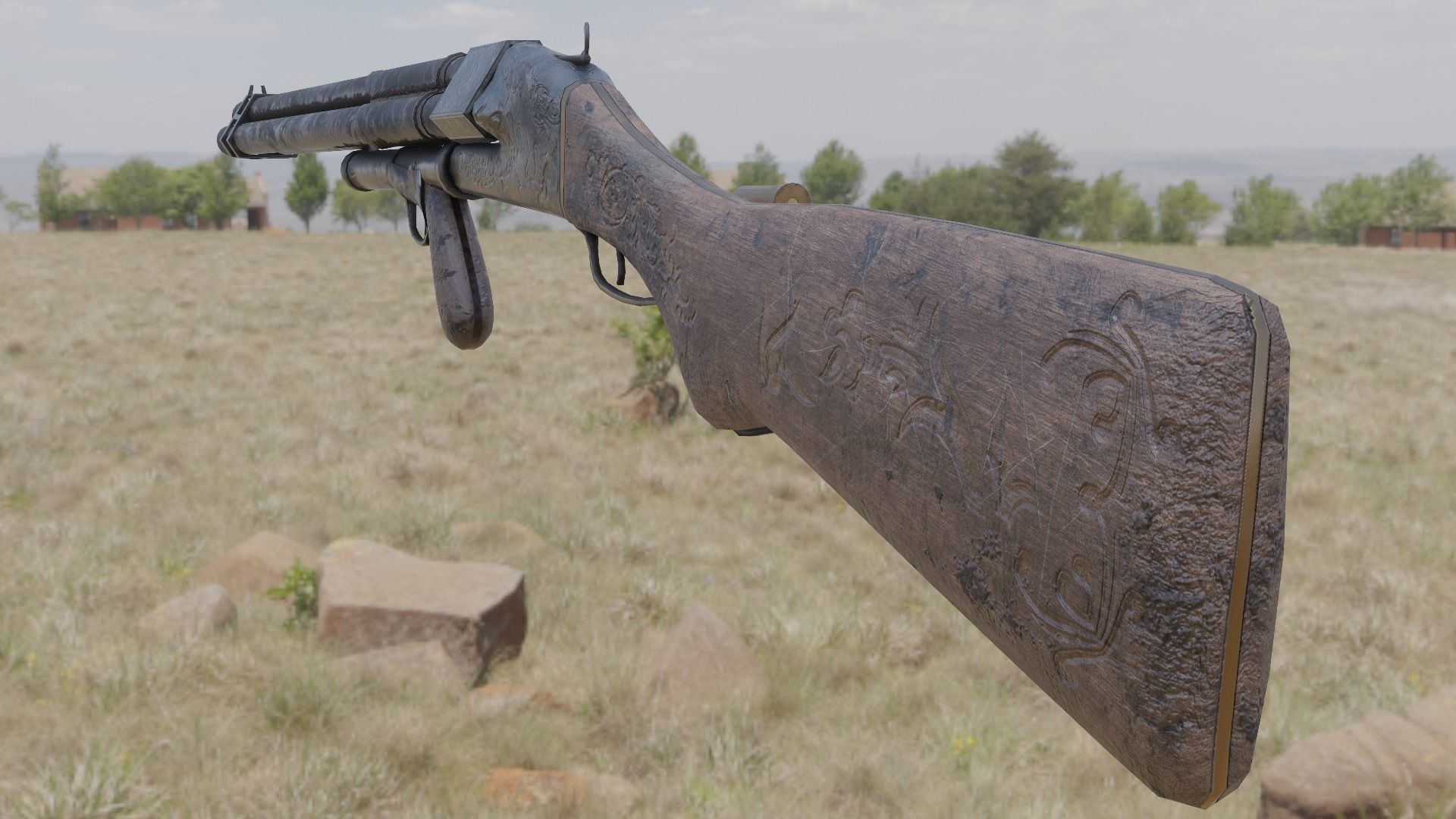 Victorian Triple Barreled Shotgun Low-poly 3D model_6