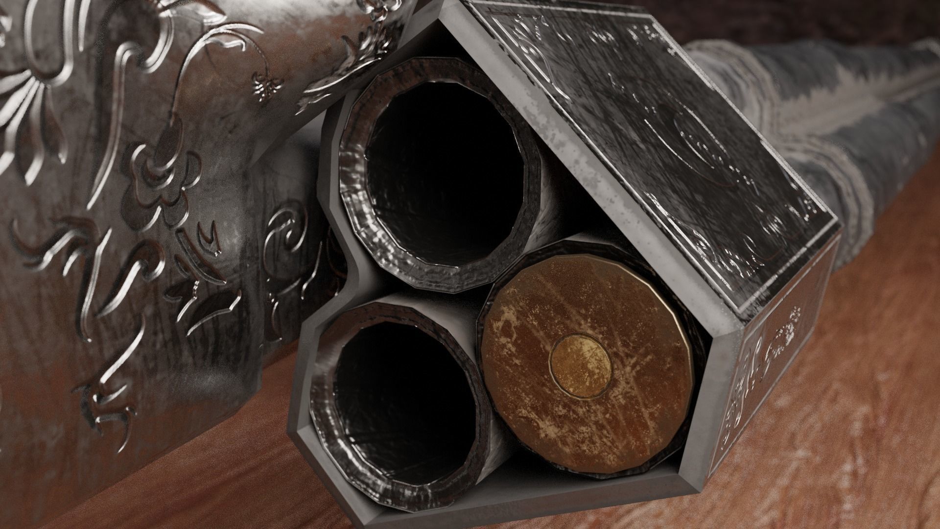 Victorian Triple Barreled Shotgun Low-poly 3D model_2