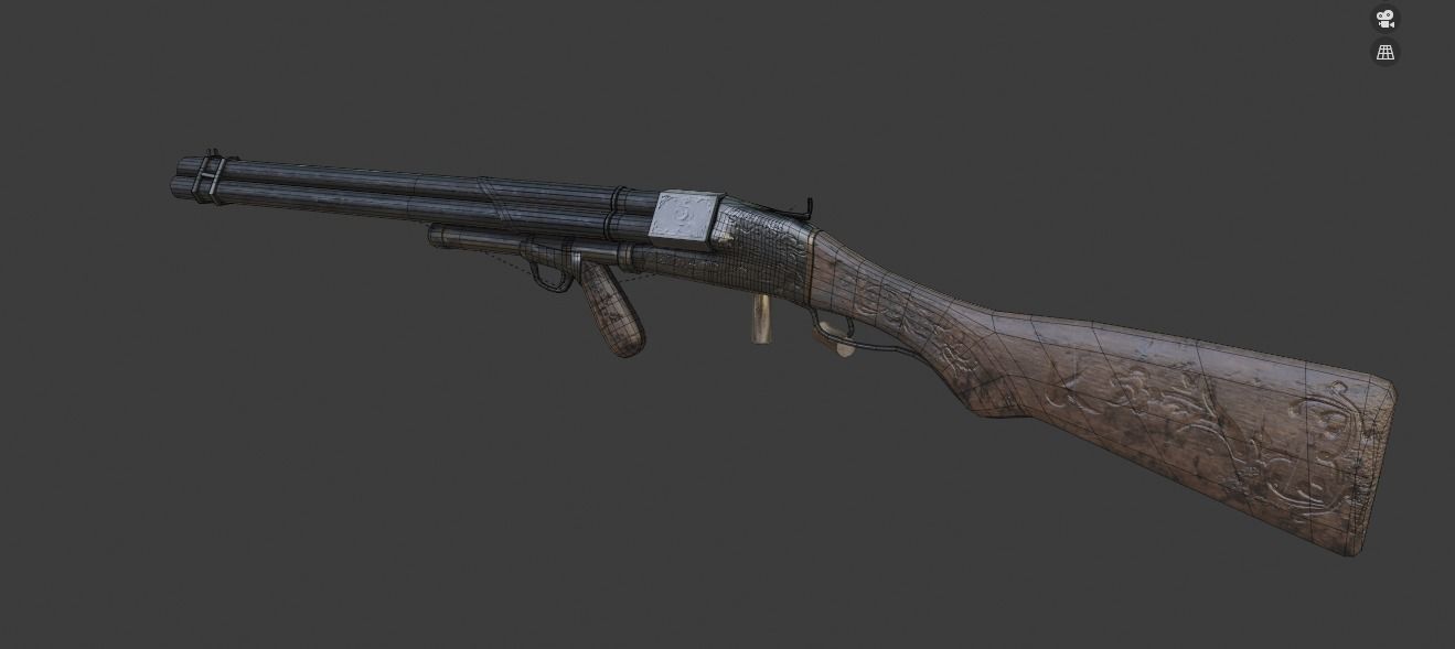 Victorian Triple Barreled Shotgun Low-poly 3D model_21