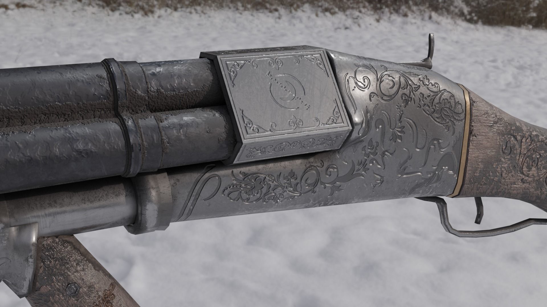 Victorian Triple Barreled Shotgun Low-poly 3D model_16