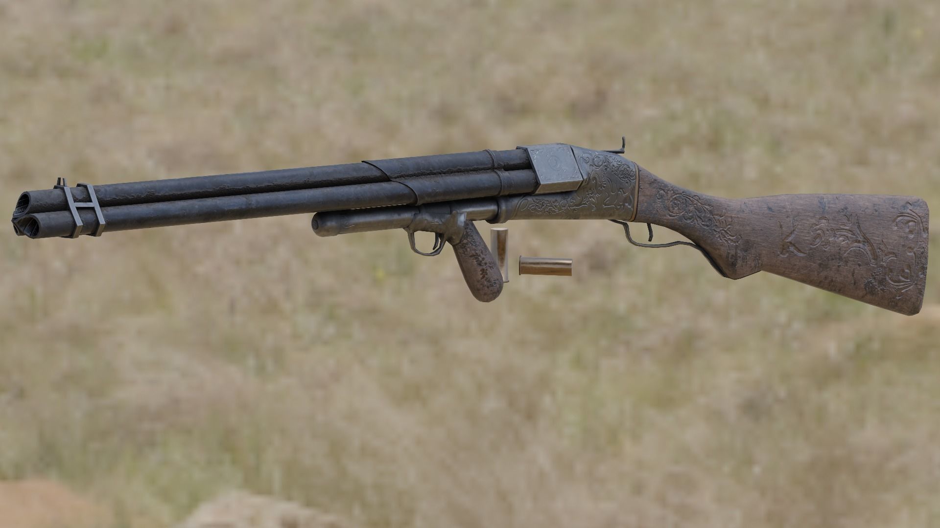 Victorian Triple Barreled Shotgun Low-poly 3D model_15