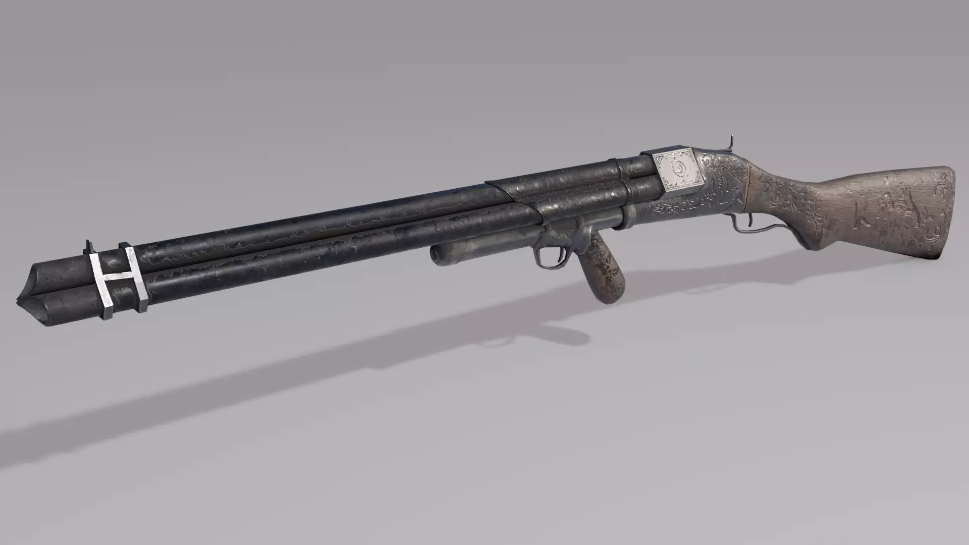 Victorian Triple Barreled Shotgun Low-poly 3D model_0