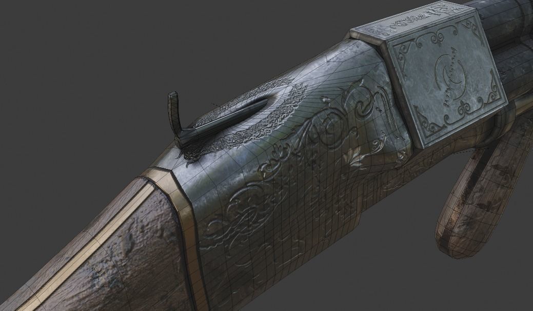 Victorian Triple Barreled Shotgun Low-poly 3D model_23