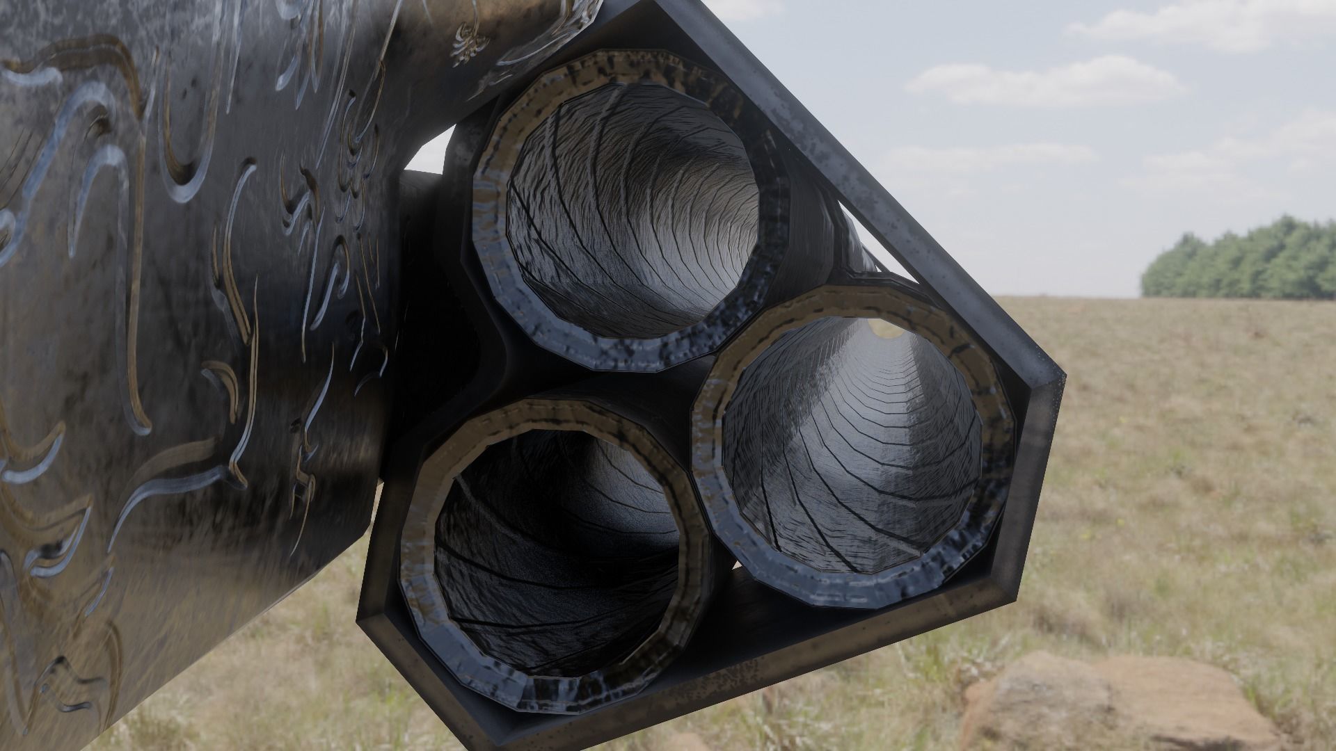 Victorian Triple Barreled Shotgun Low-poly 3D model_9