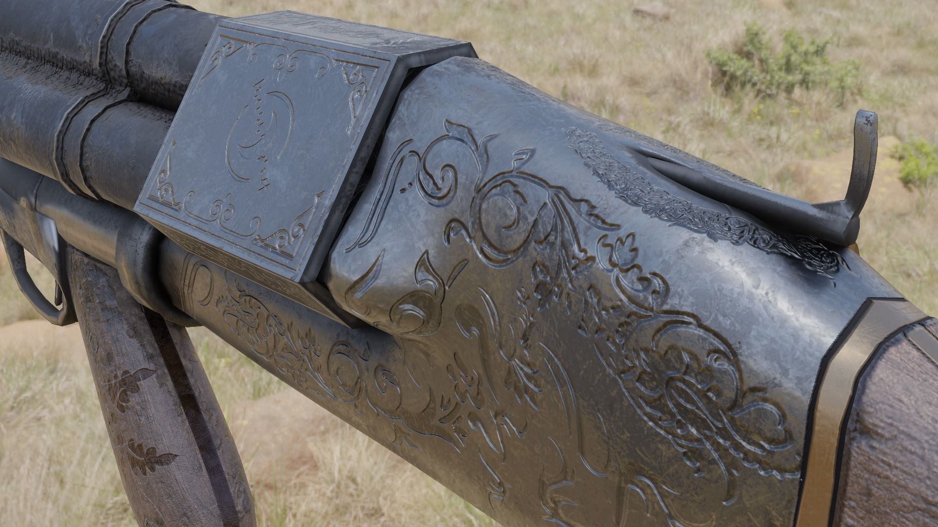 Victorian Triple Barreled Shotgun Low-poly 3D model_10