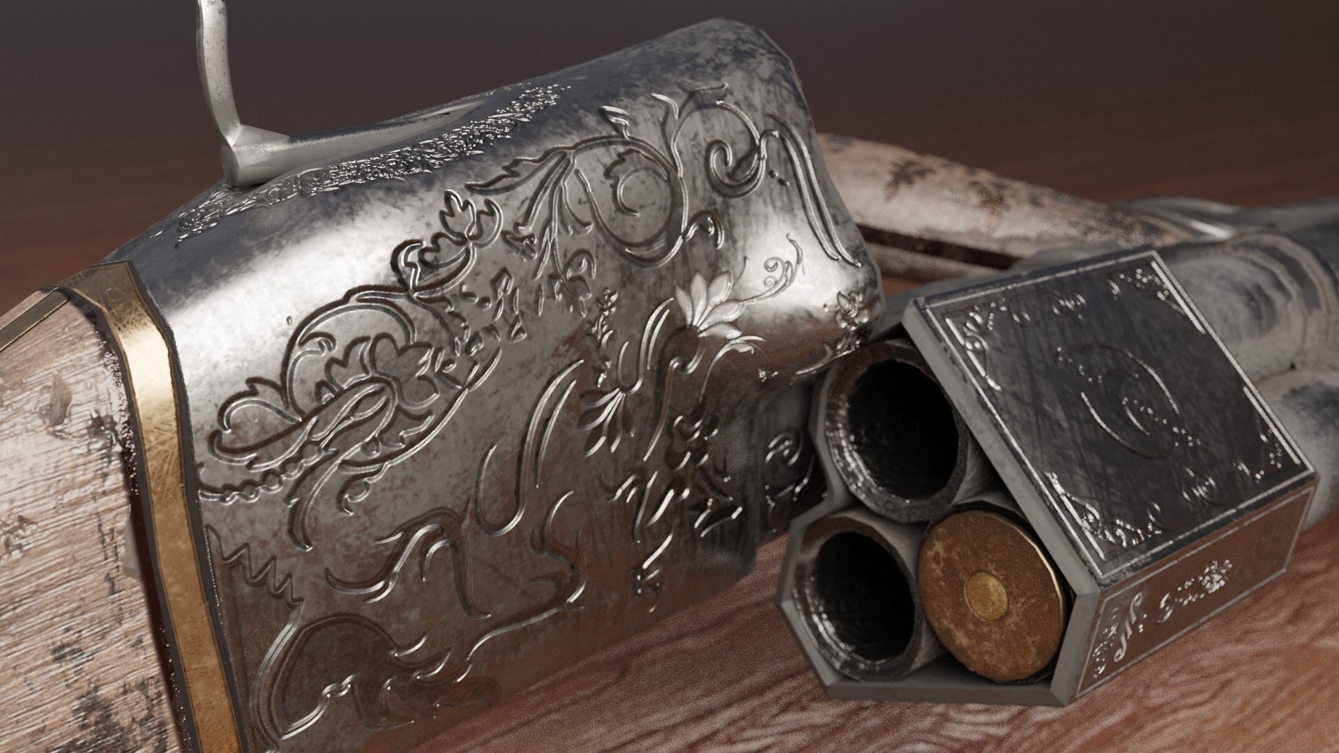 Victorian Triple Barreled Shotgun Low-poly 3D model_1