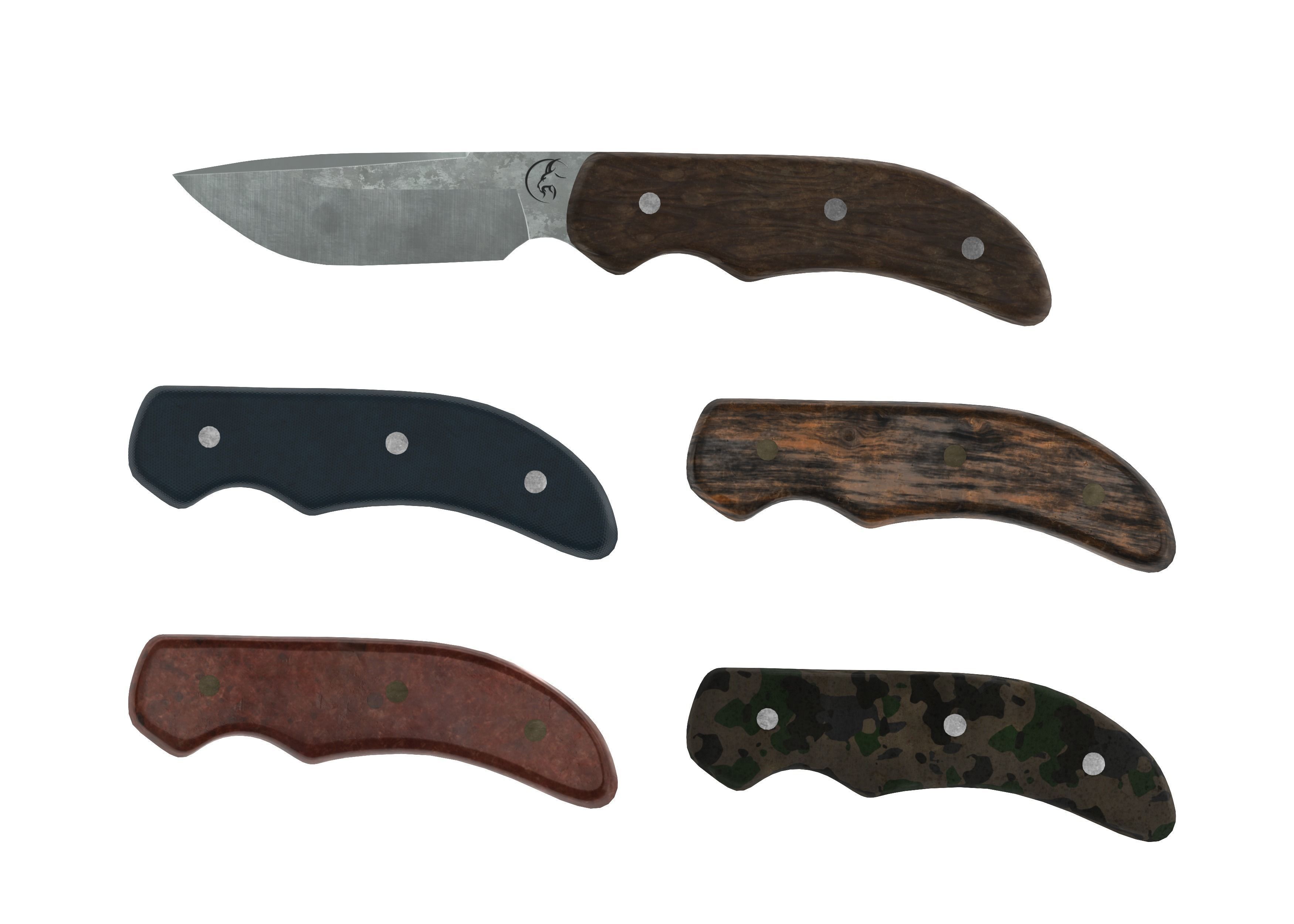 Survival Knife - Model 4 - with 5 Handle Skins 3D model_2