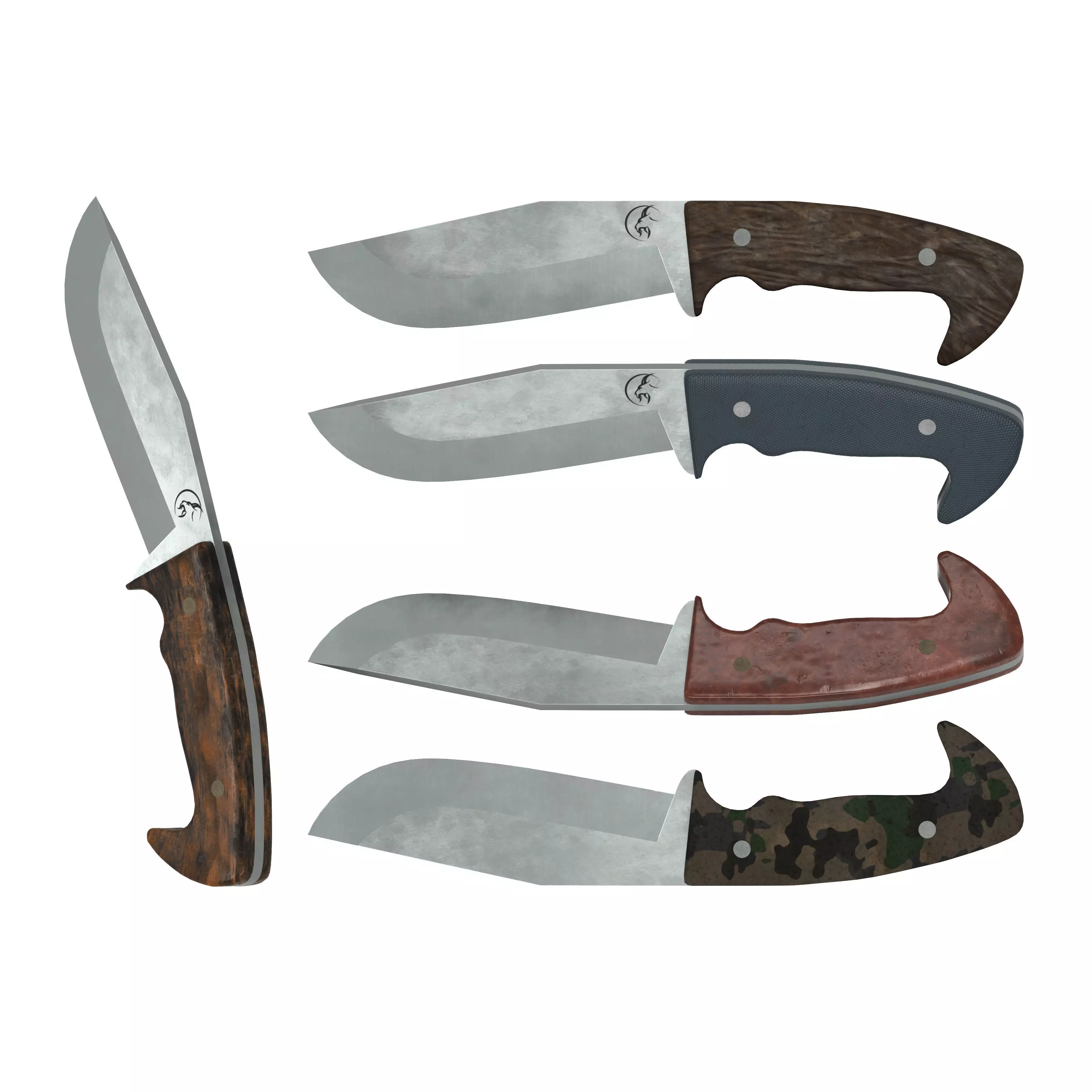 Survival Knife - Model 5 - with 5 Handle Skins Low-poly 3D model_0