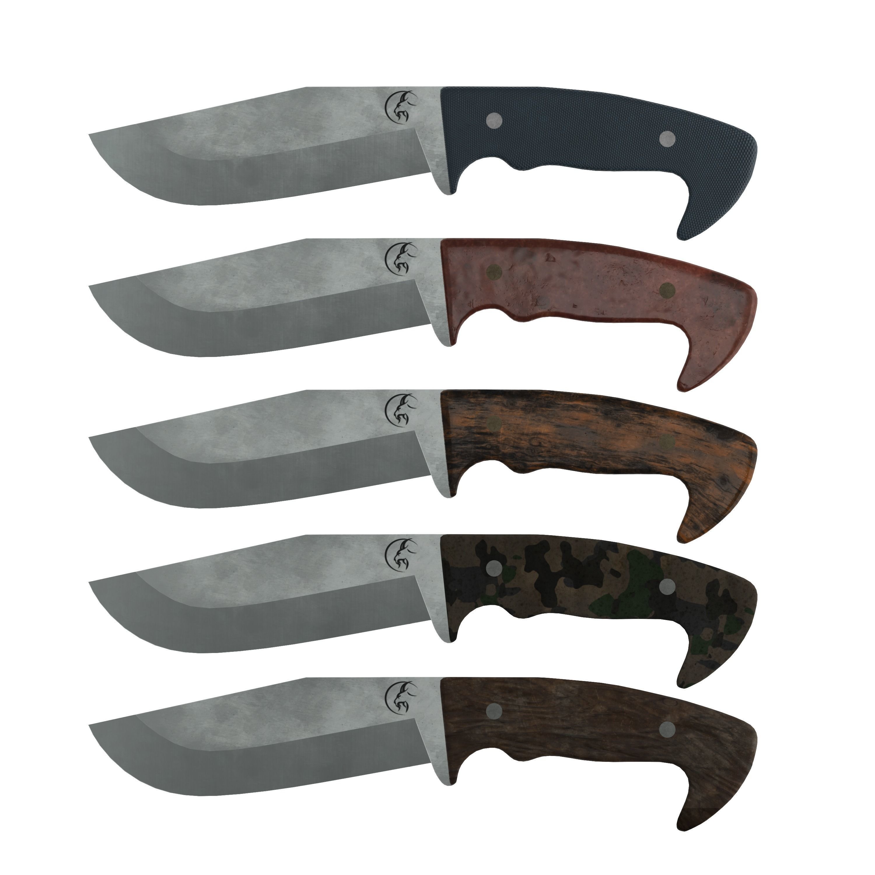 Survival Knife - Model 5 - with 5 Handle Skins Low-poly 3D model_1